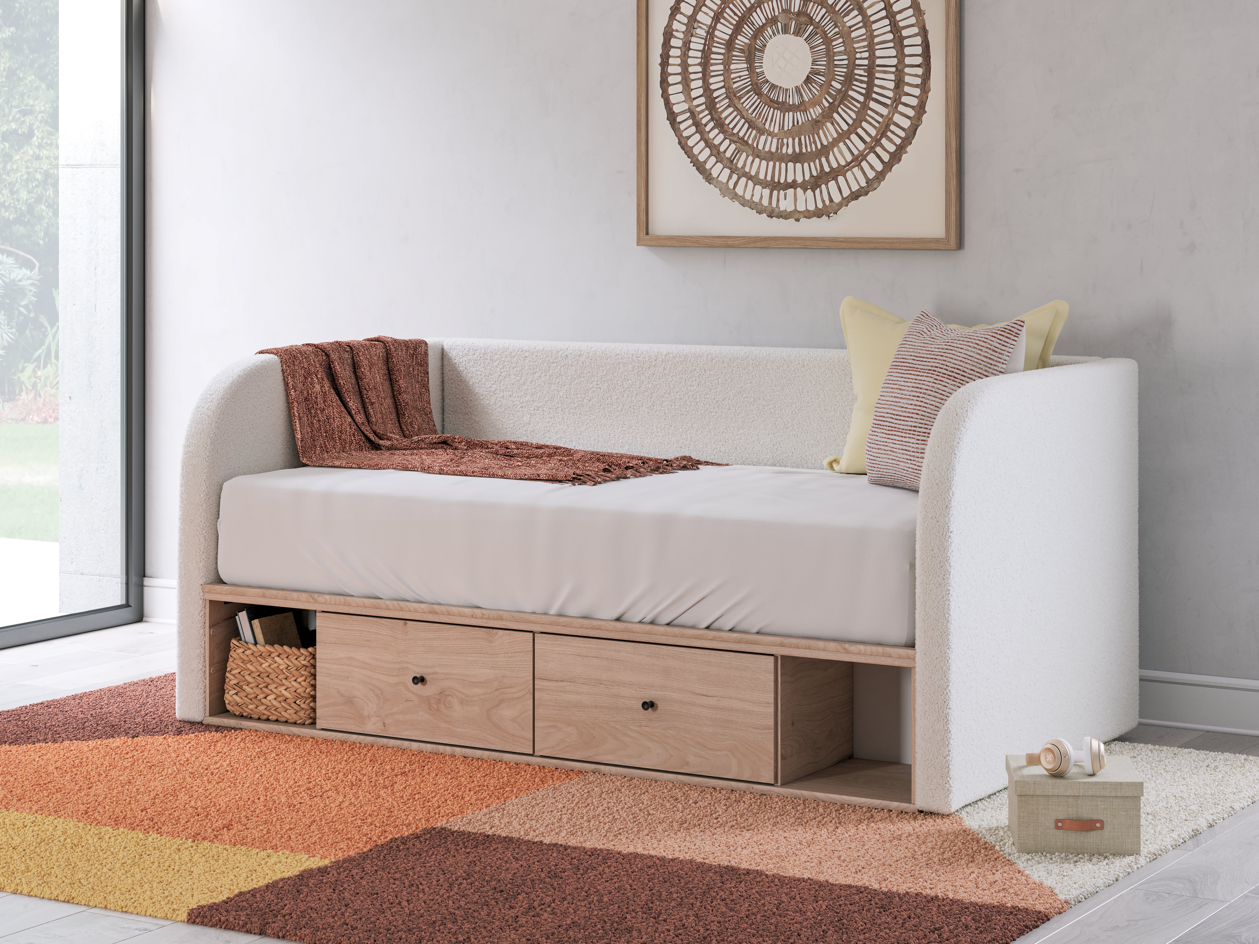 Floridian Furniture - Ashley Furniture - Arloster Bedroom - Full Upholstered Day Bed with Storage / Tan/White - PCB1566B11