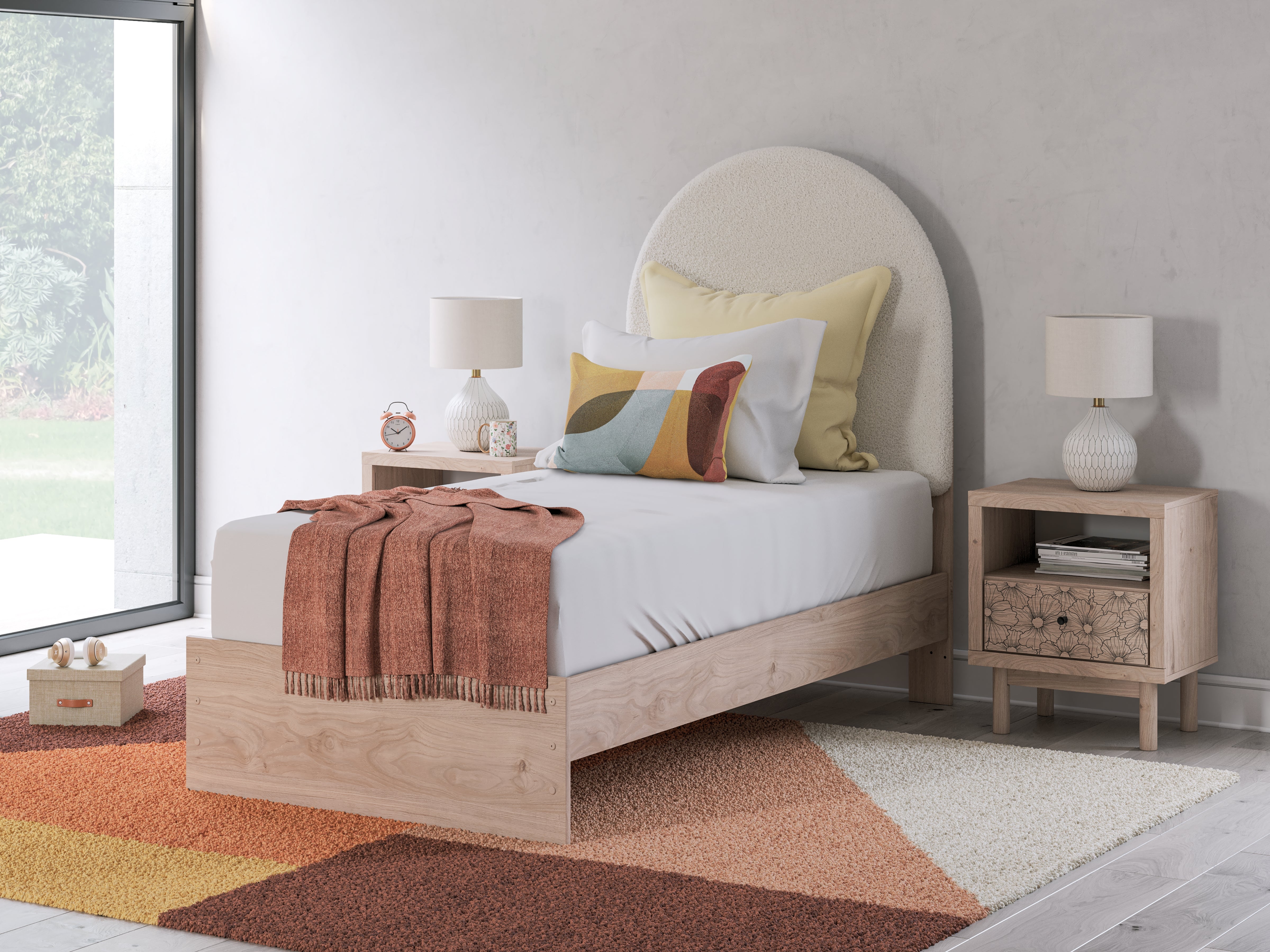 Floridian Furniture - Ashley Furniture - Arloster Bedroom - Twin Upholstered Panel Bed / Tan/White - PCB1566B2