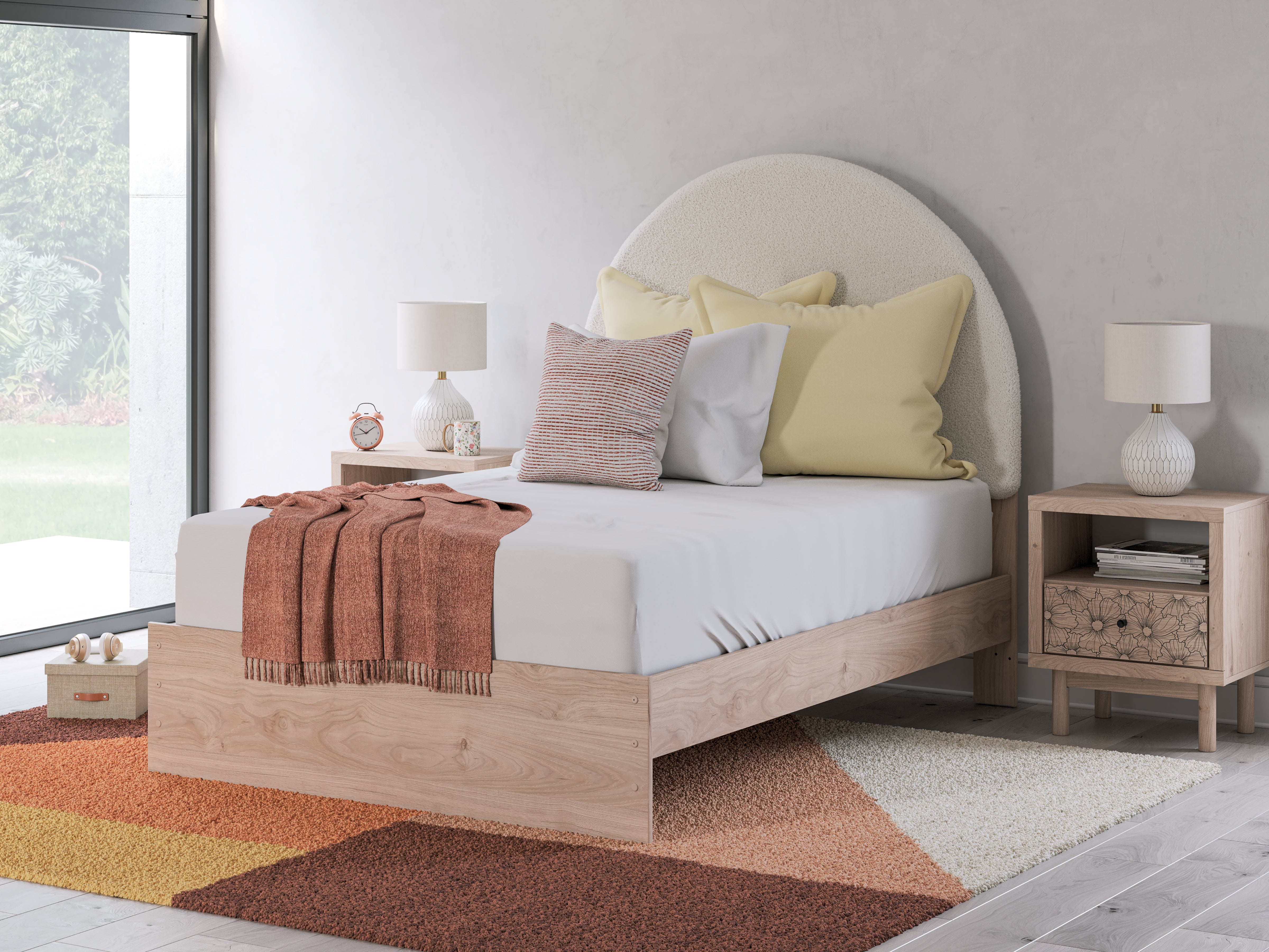 Floridian Furniture - Ashley Furniture - Arloster Bedroom - Full Upholstered Panel Bed / Tan/White - PCB1566B3