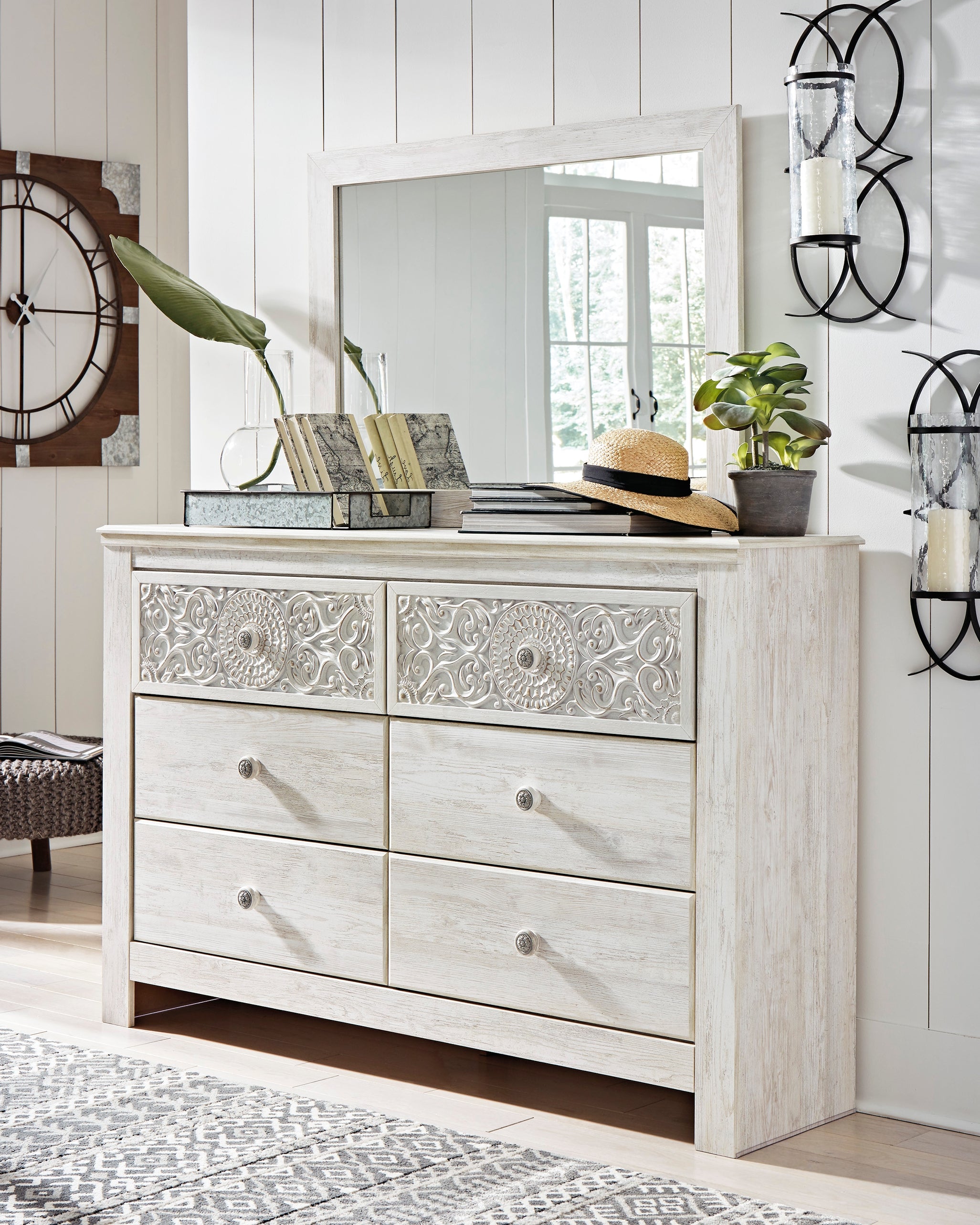 Floridian Furniture - Ashley Furniture - Paxberry Bedroom - Dresser and Mirror / Whitewash - B181B8