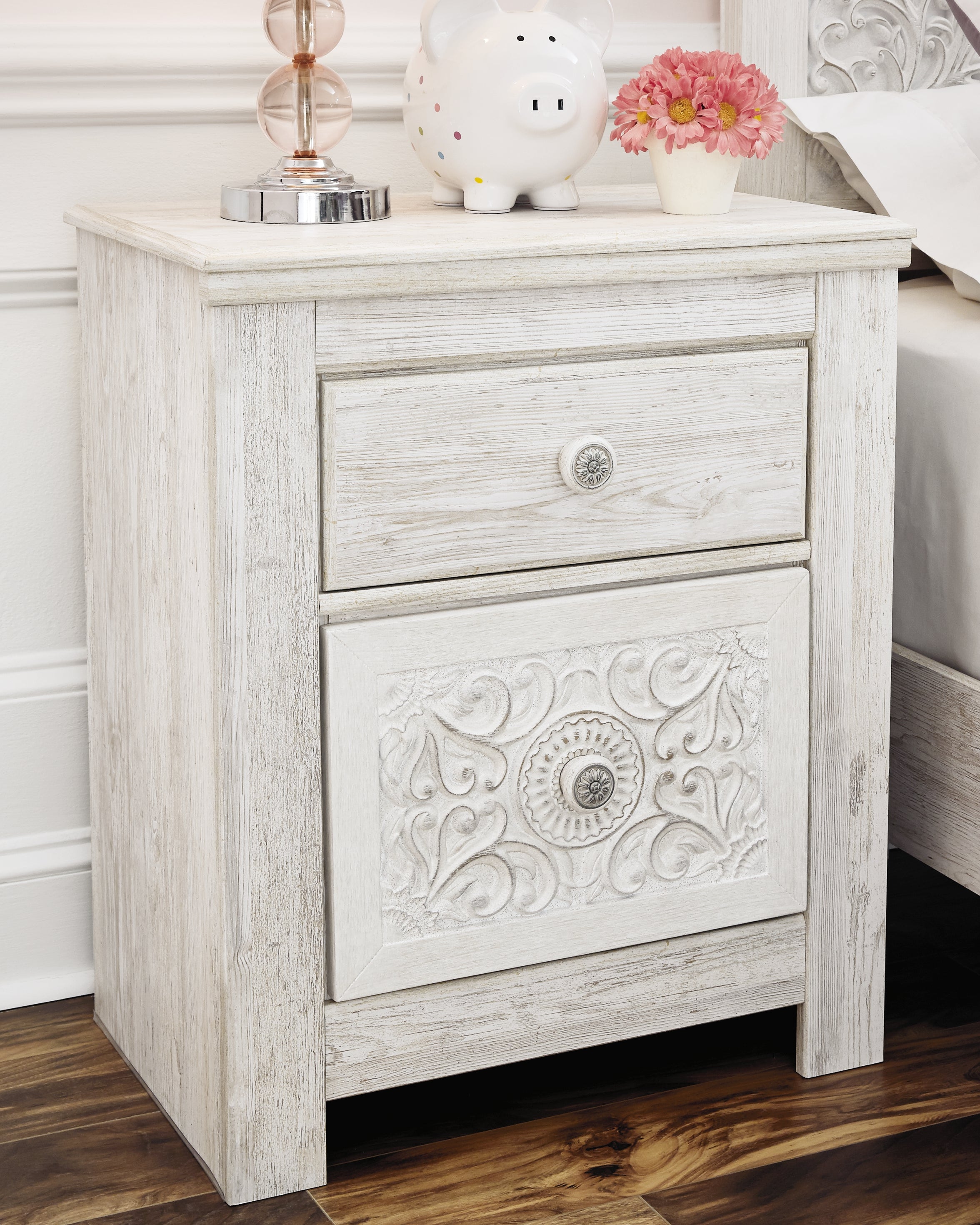 Floridian Furniture - Ashley Furniture - Paxberry Bedroom - Two Drawer Night Stand / Whitewash - B181-92