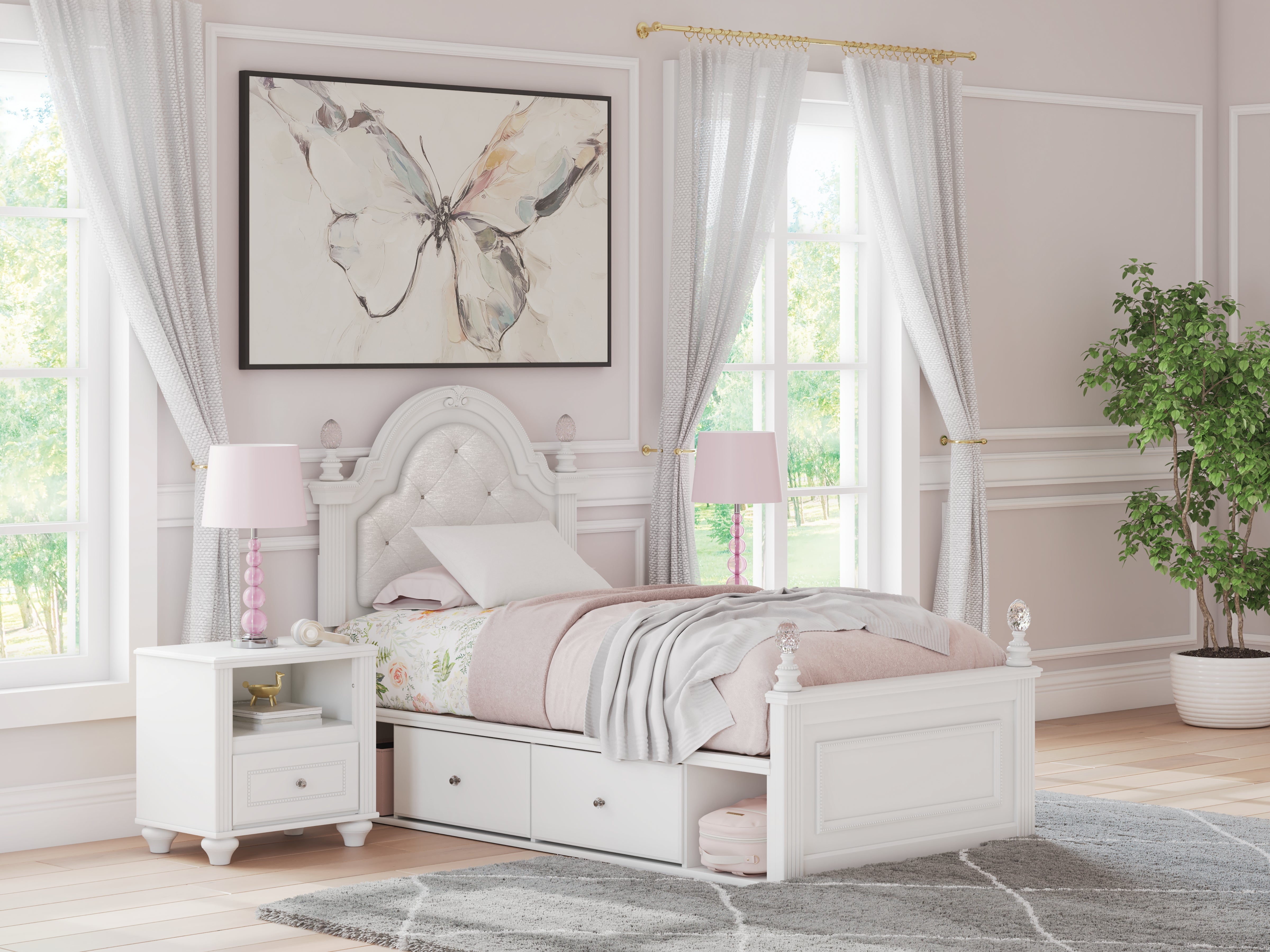 Floridian Furniture - Ashley Furniture - Kozlani Bedroom - Twin Upholstered Panel Storage Bed / White - PCB1819B9