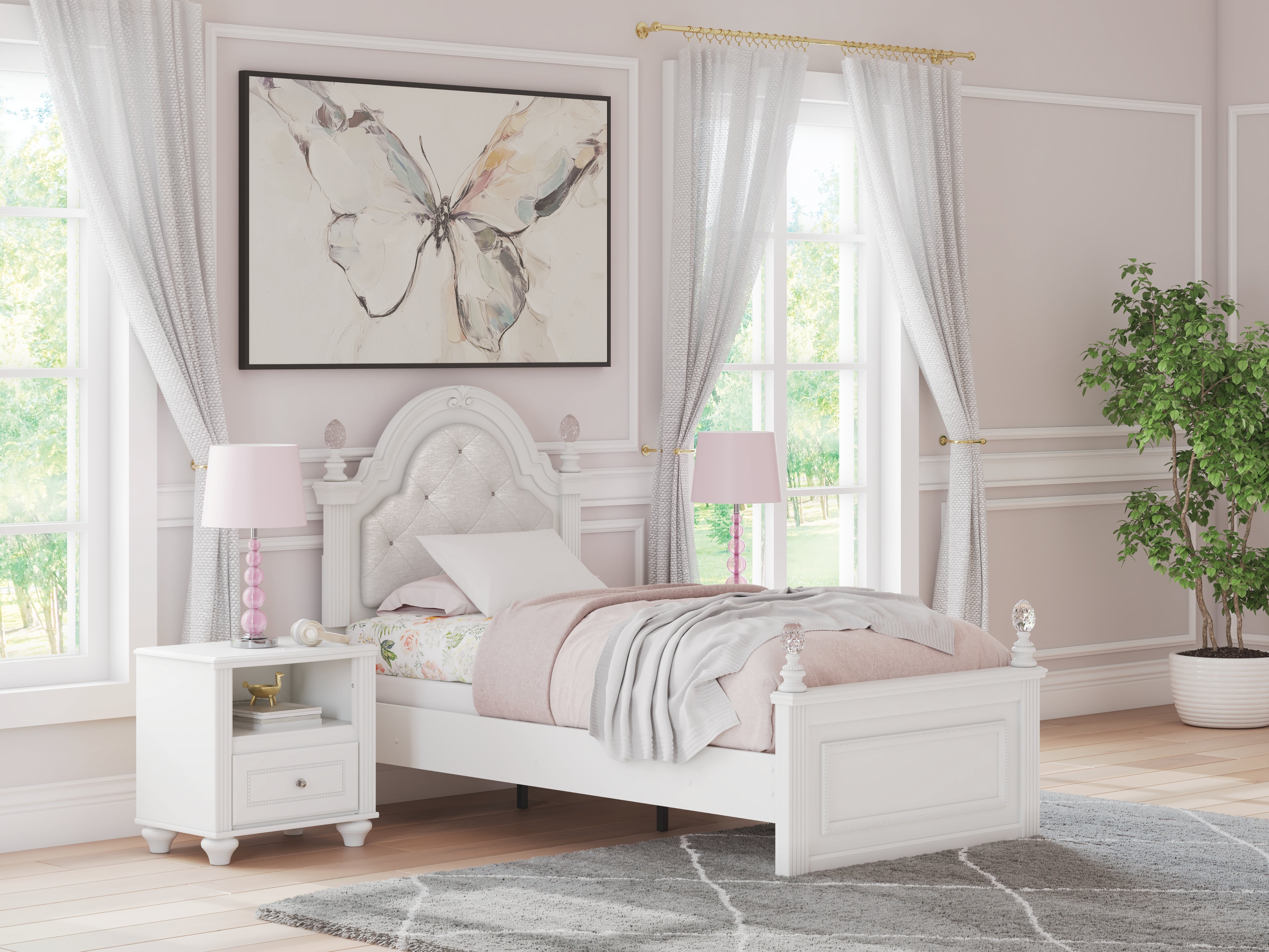 Floridian Furniture - Ashley Furniture - Kozlani Bedroom - Twin Upholstered Panel Bed / White - PCB1819B5