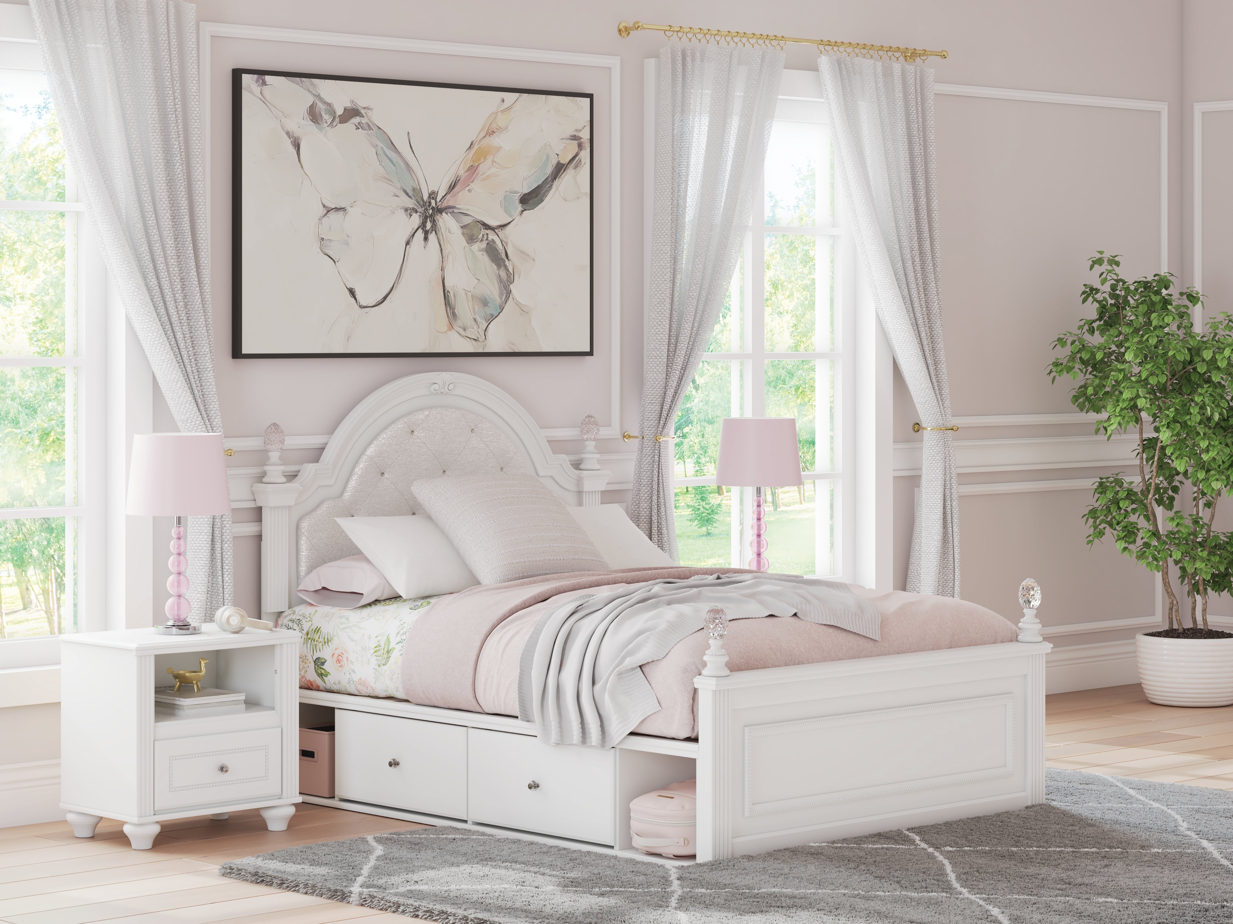 Floridian Furniture - Ashley Furniture - Kozlani Bedroom - Full Upholstered Panel Storage Bed / White - PCB1819B10