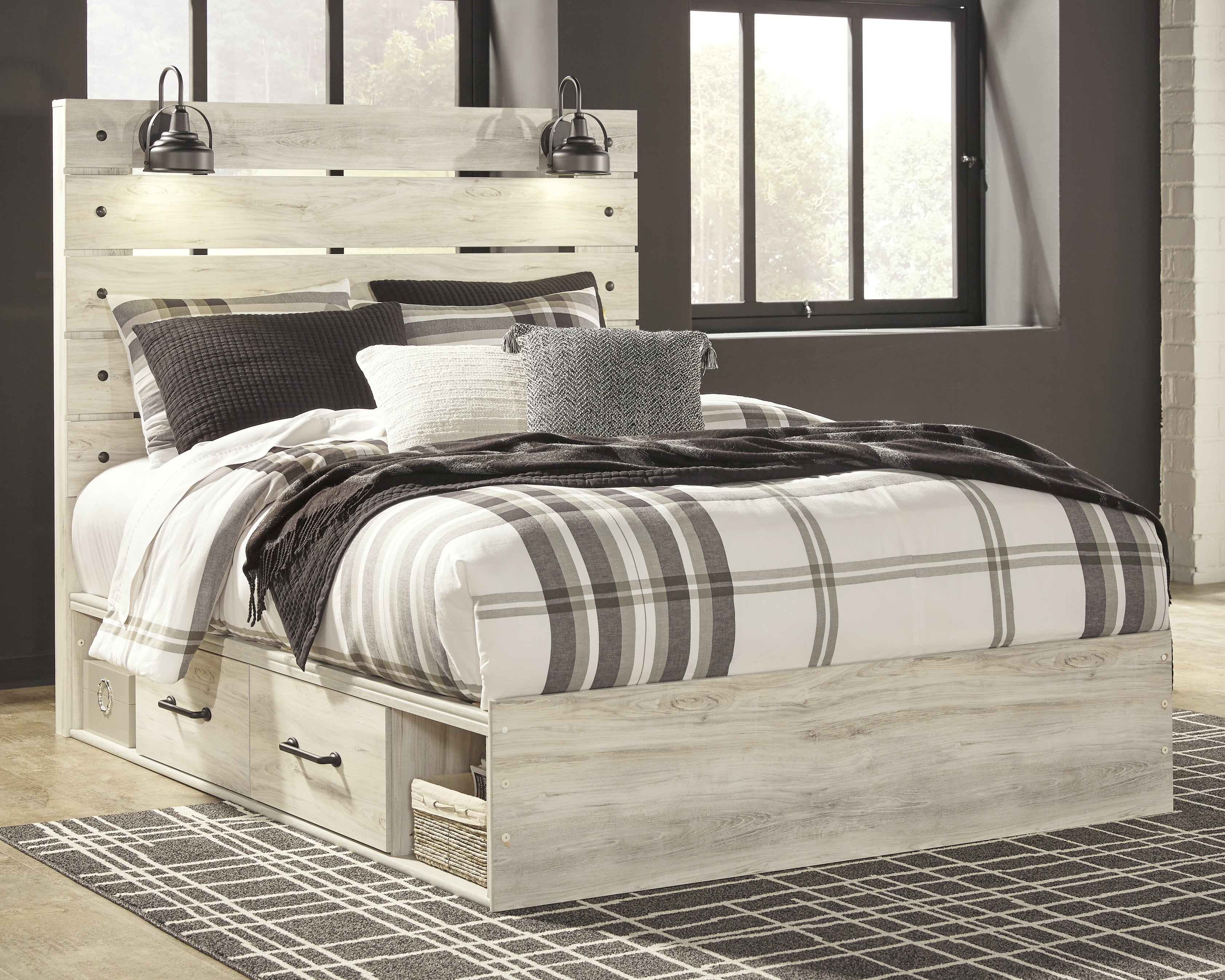 Floridian Furniture - Ashley Furniture - Cambeck Bedroom - Queen Panel Bed with 2 Storage Drawers / Whitewash - B192B17