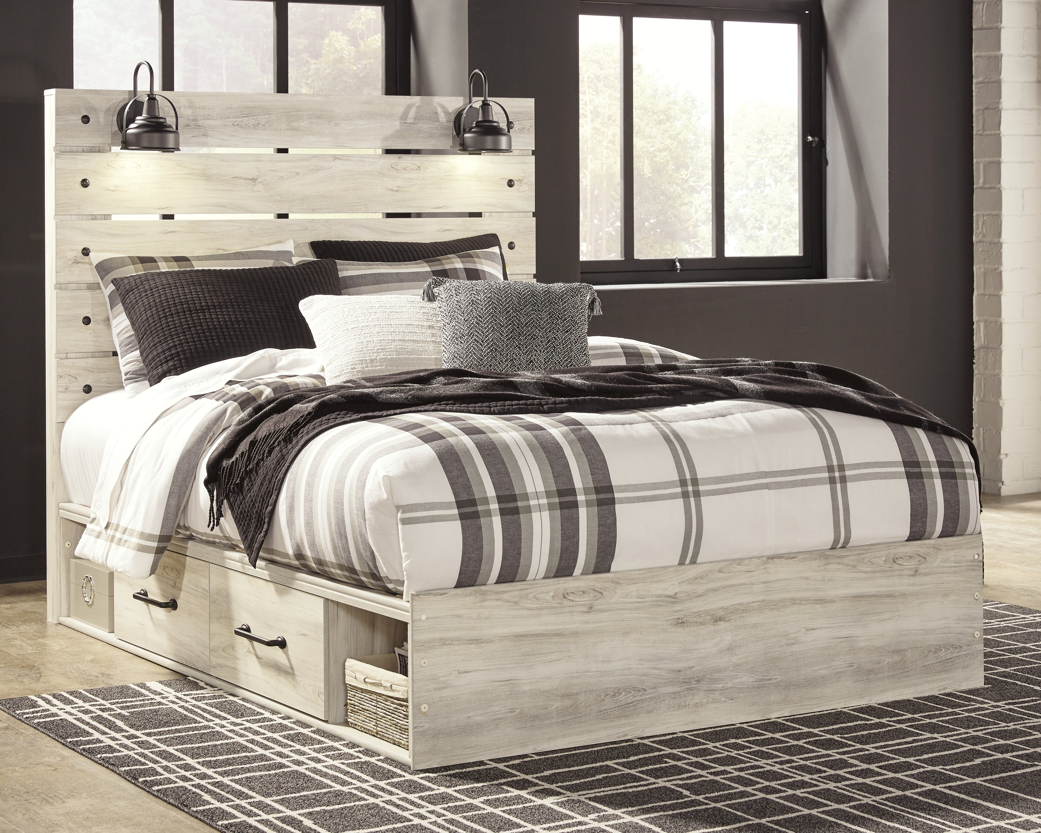 Floridian Furniture - Ashley Furniture - Cambeck Bedroom - Queen Panel Bed with 4 Storage Drawers / Whitewash - B192B24