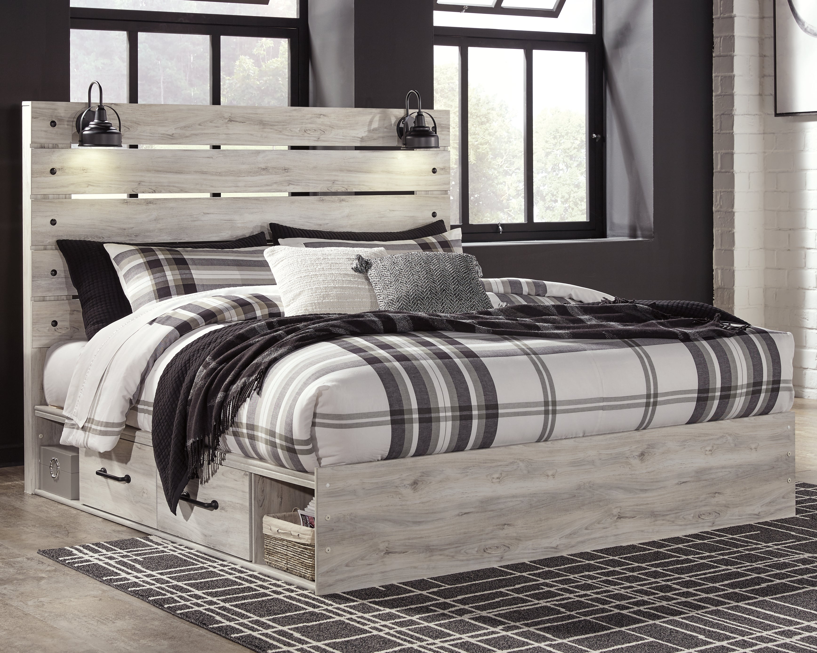 Floridian Furniture - Ashley Furniture - Cambeck Bedroom - King Panel Bed with 4 Storage Drawers / Whitewash - B192B27
