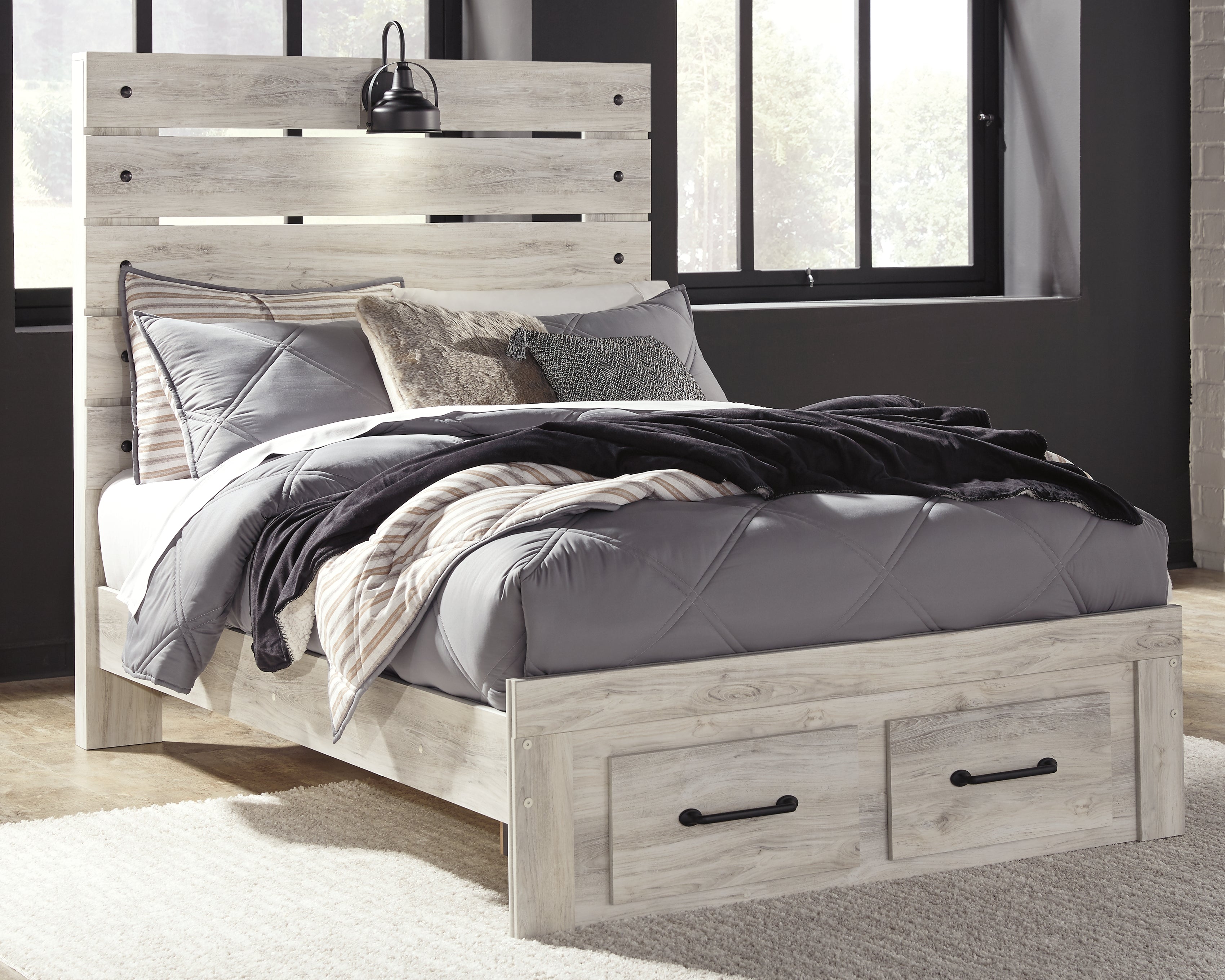Floridian Furniture - Ashley Furniture - Cambeck Bedroom - Full Panel Bed with 2 Storage Drawers / Whitewash - B192B33