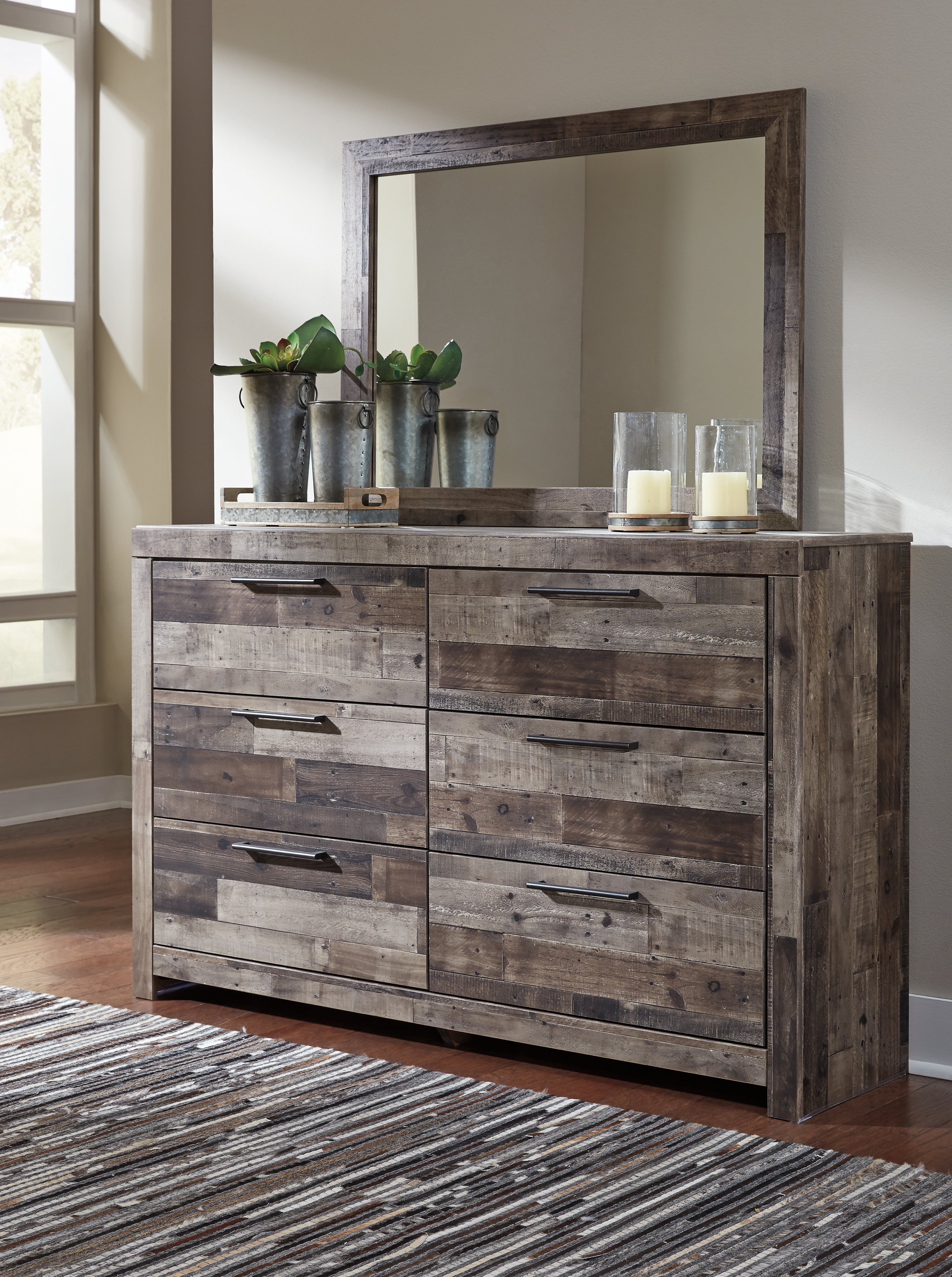 Floridian Furniture - Ashley Furniture - Derekson Bedroom - Dresser and Mirror / Multi Gray - B200B1