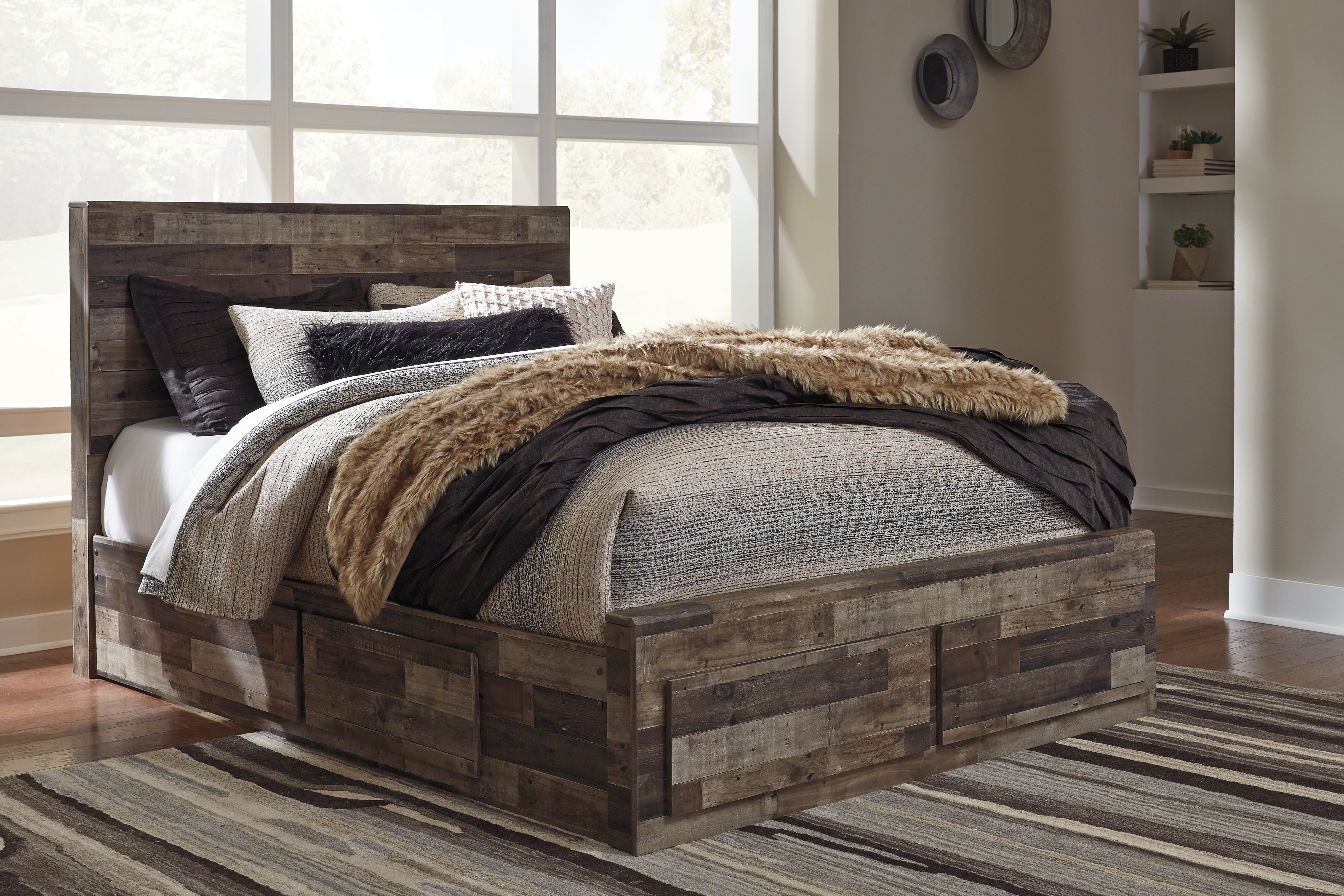 Floridian Furniture - Ashley Furniture - Derekson Bedroom - Queen Panel Bed with 6 Storage Drawers / Multi Gray - B200B8