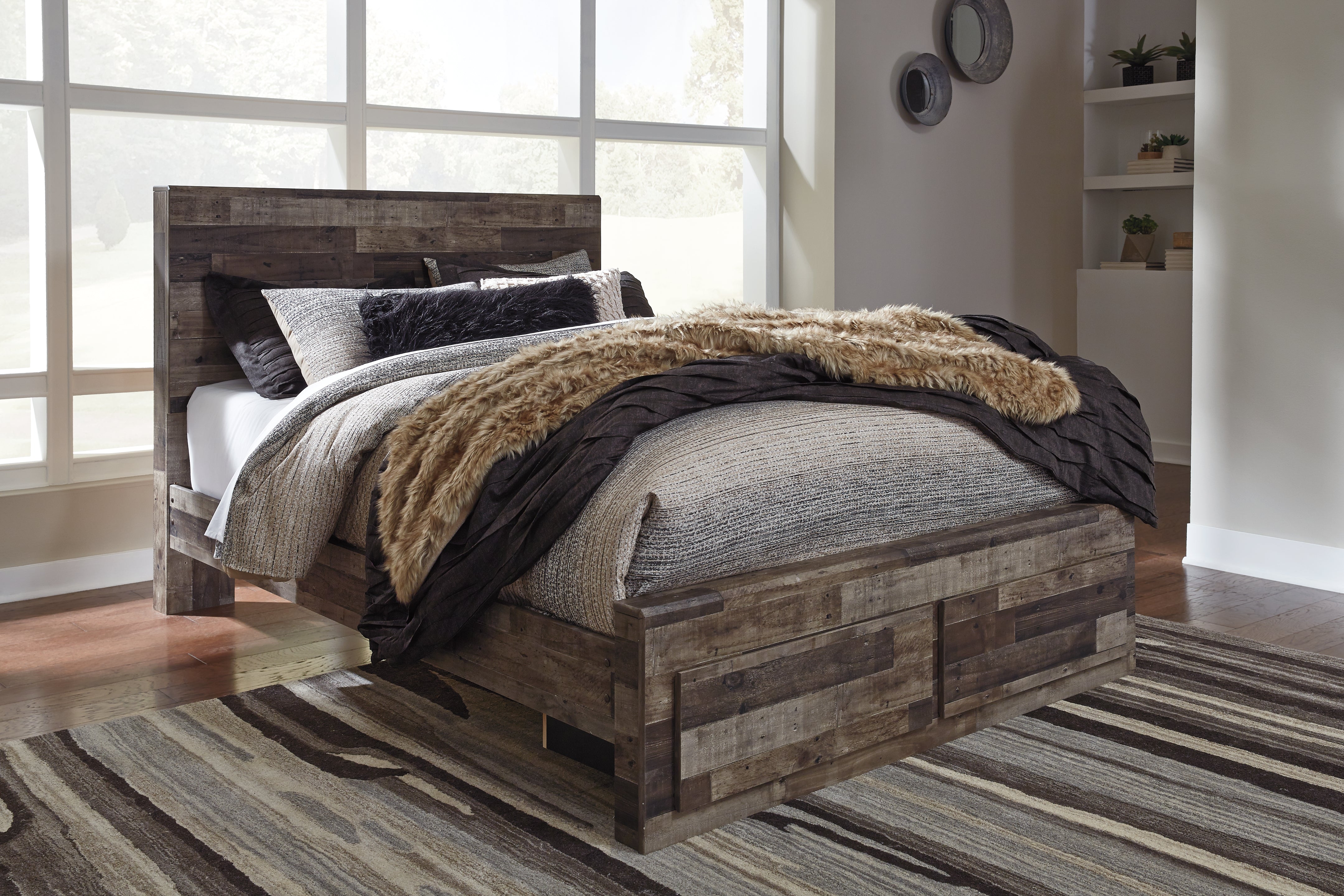 Floridian Furniture - Ashley Furniture - Derekson Bedroom - Queen Panel Bed with 2 Storage Drawers / Multi Gray - B200B13