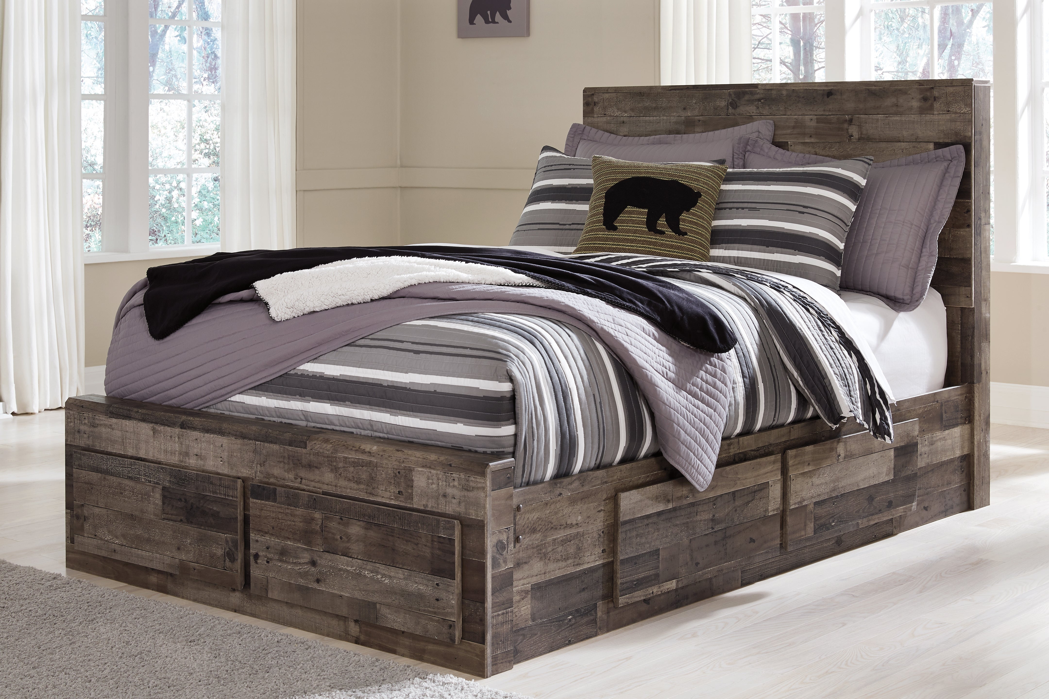 Floridian Furniture - Ashley Furniture - Derekson Bedroom - Full Panel Bed with 6 Storage Drawers / Multi Gray - B200B10
