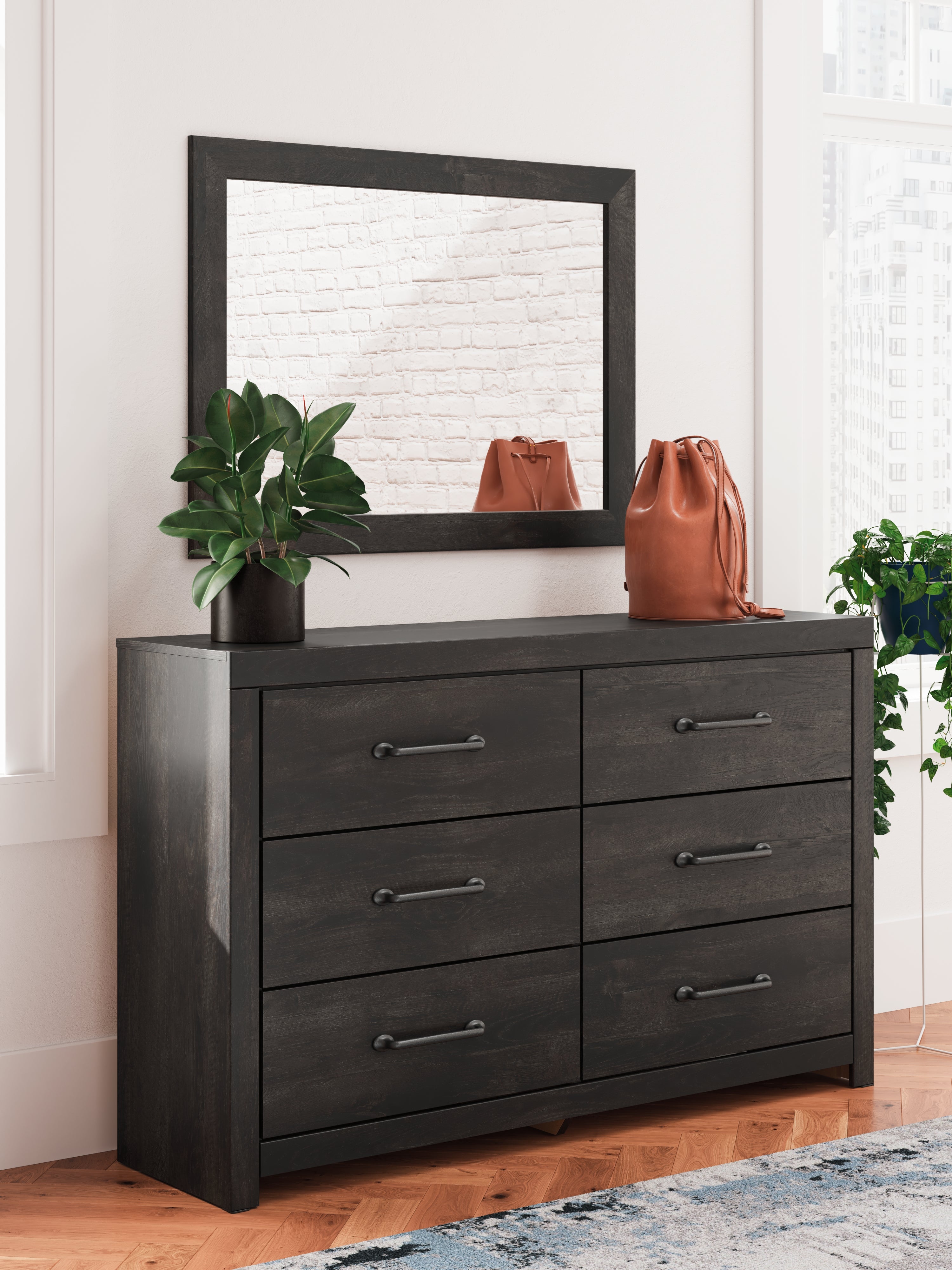 Floridian Furniture - Ashley Furniture - Hollivern Bedroom - Dresser and Mirror / Dark Gray - PCB2108B1