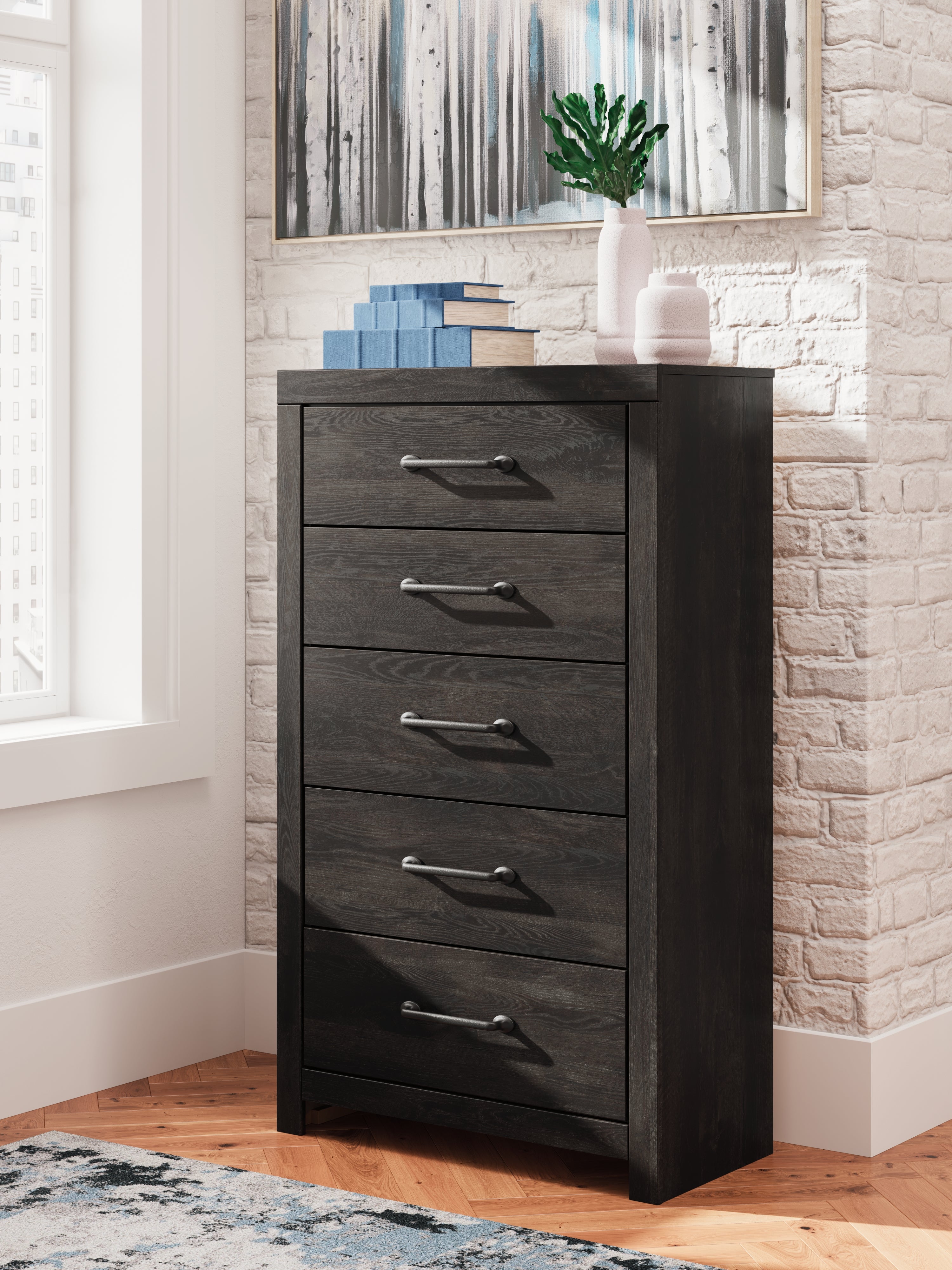 Floridian Furniture - Ashley Furniture - Hollivern Bedroom - Five Drawer Chest / Dark Gray - PCB2108-46