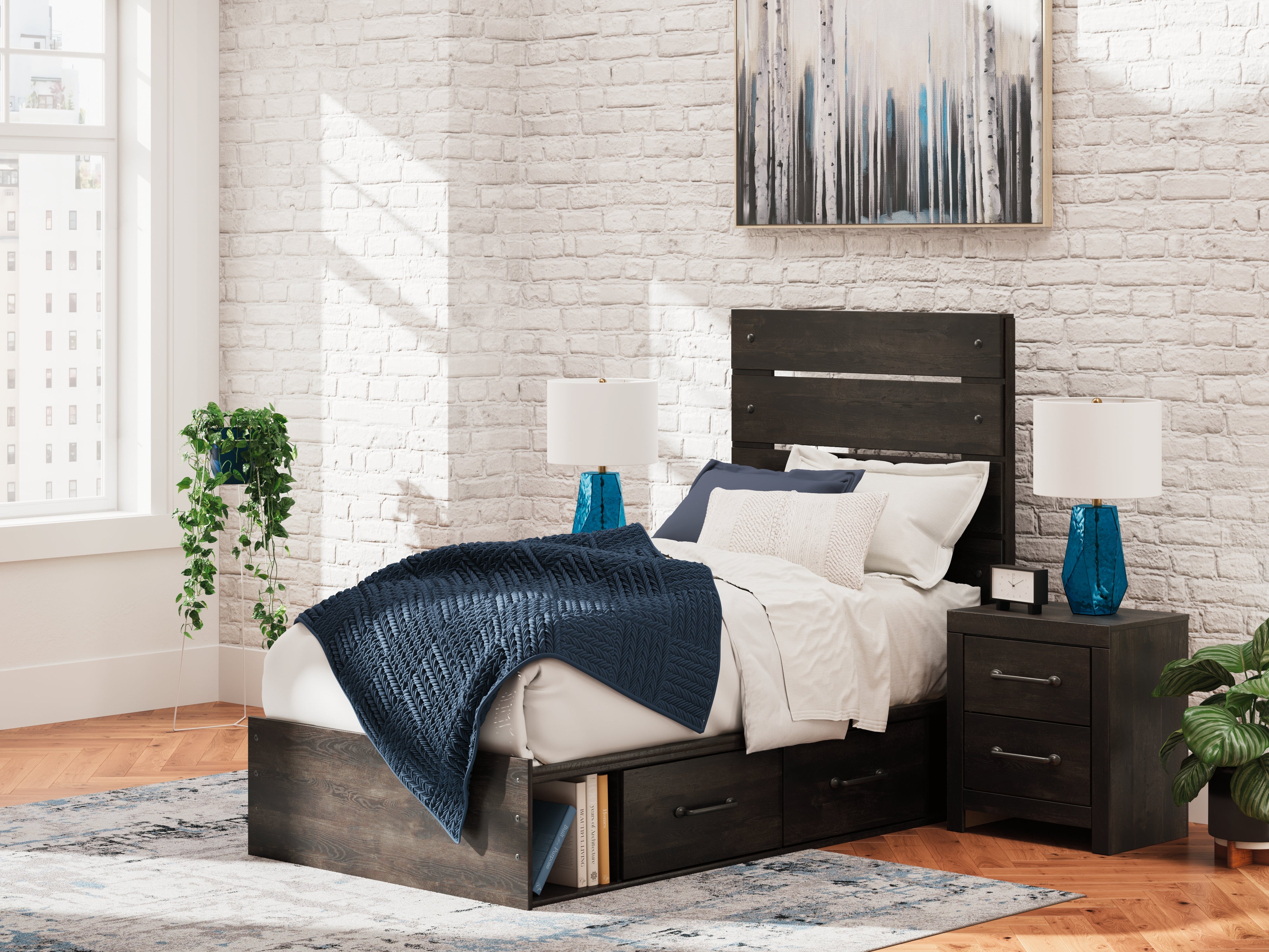 Floridian Furniture - Ashley Furniture - Hollivern Bedroom - Twin Panel Storage Bed / Dark Gray - PCB2108B17