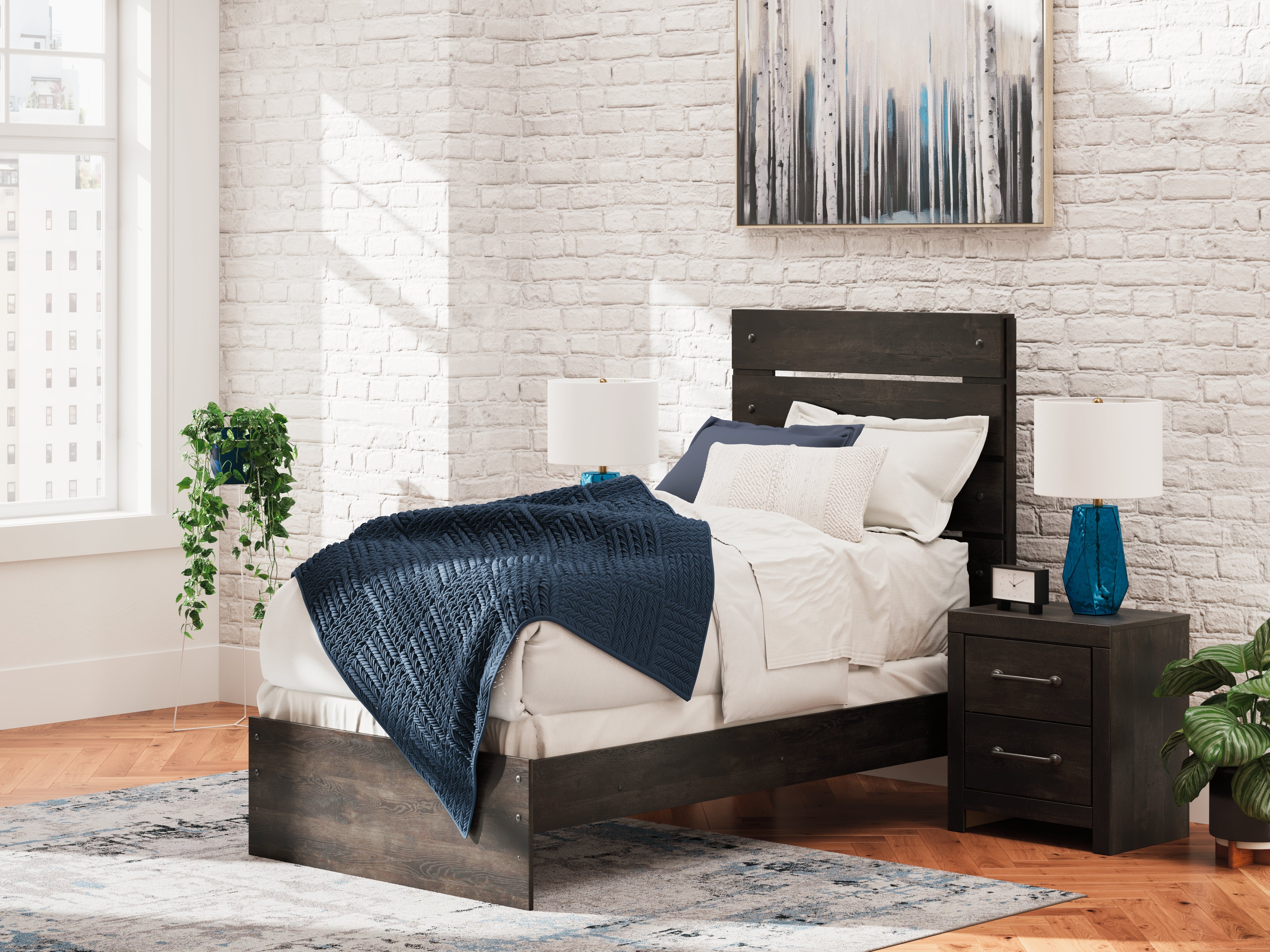 Floridian Furniture - Ashley Furniture - Hollivern Bedroom - Twin Panel Bed / Dark Gray - PCB2108B11