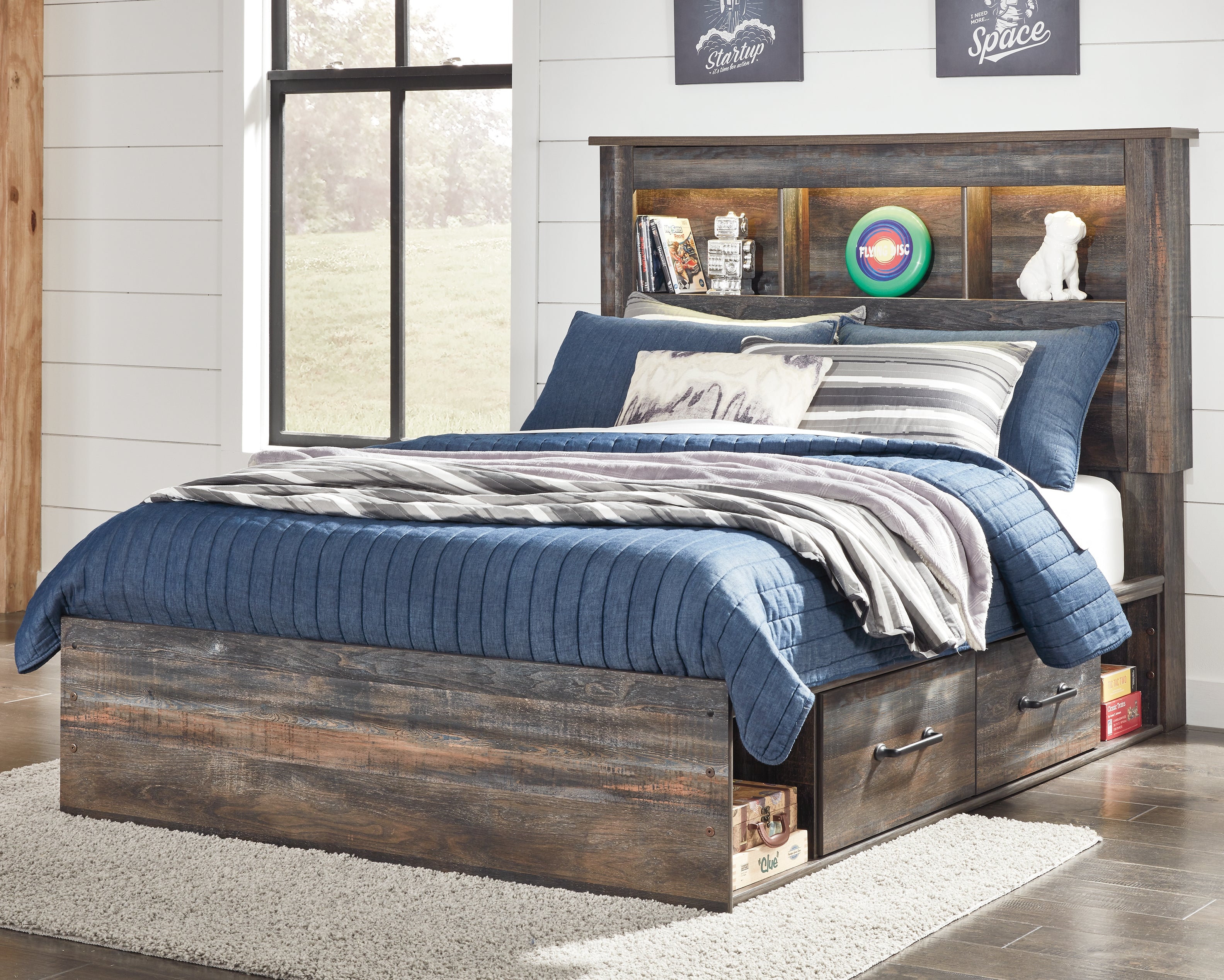 Floridian Furniture - Ashley Furniture - Drystan Bedroom - Full Bookcase Bed with 4 Storage Drawers / Multi - B211B45