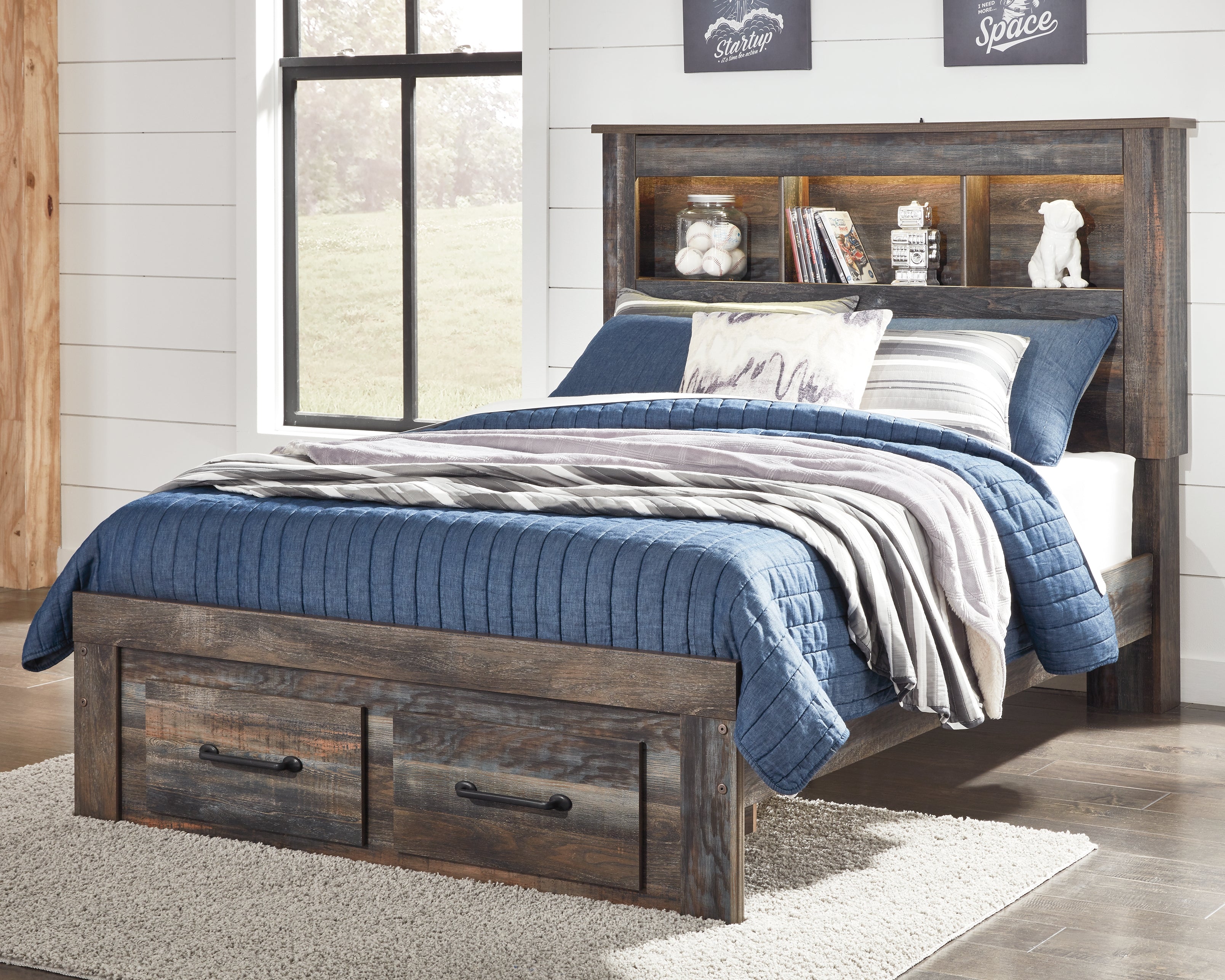 Floridian Furniture - Ashley Furniture - Drystan Bedroom - Full Bookcase Bed with 2 Storage Drawers / Multi - B211B21