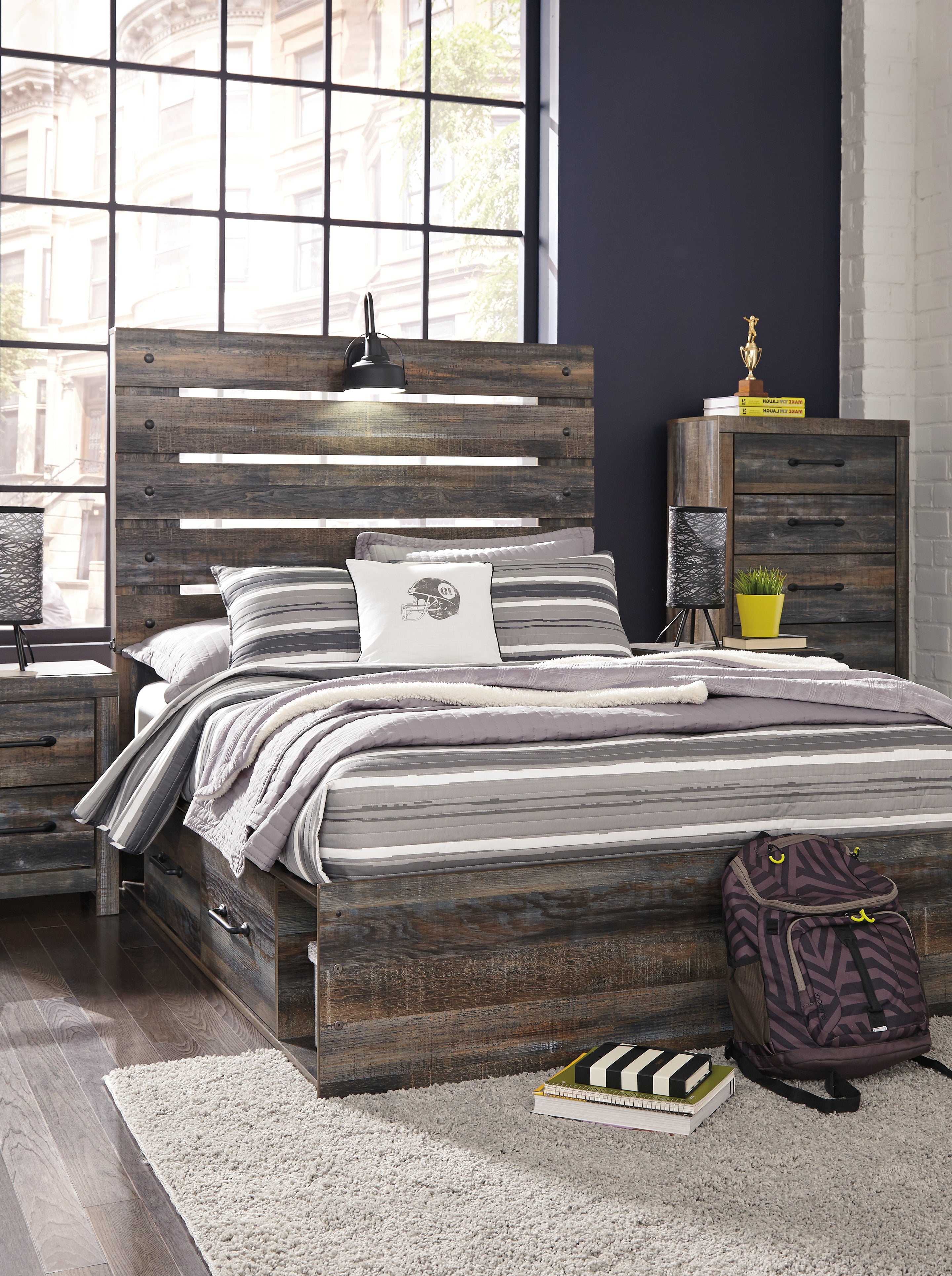 Floridian Furniture - Ashley Furniture - Drystan Bedroom - Full Panel Bed with 2 Storage Drawers / Multi - B211B9