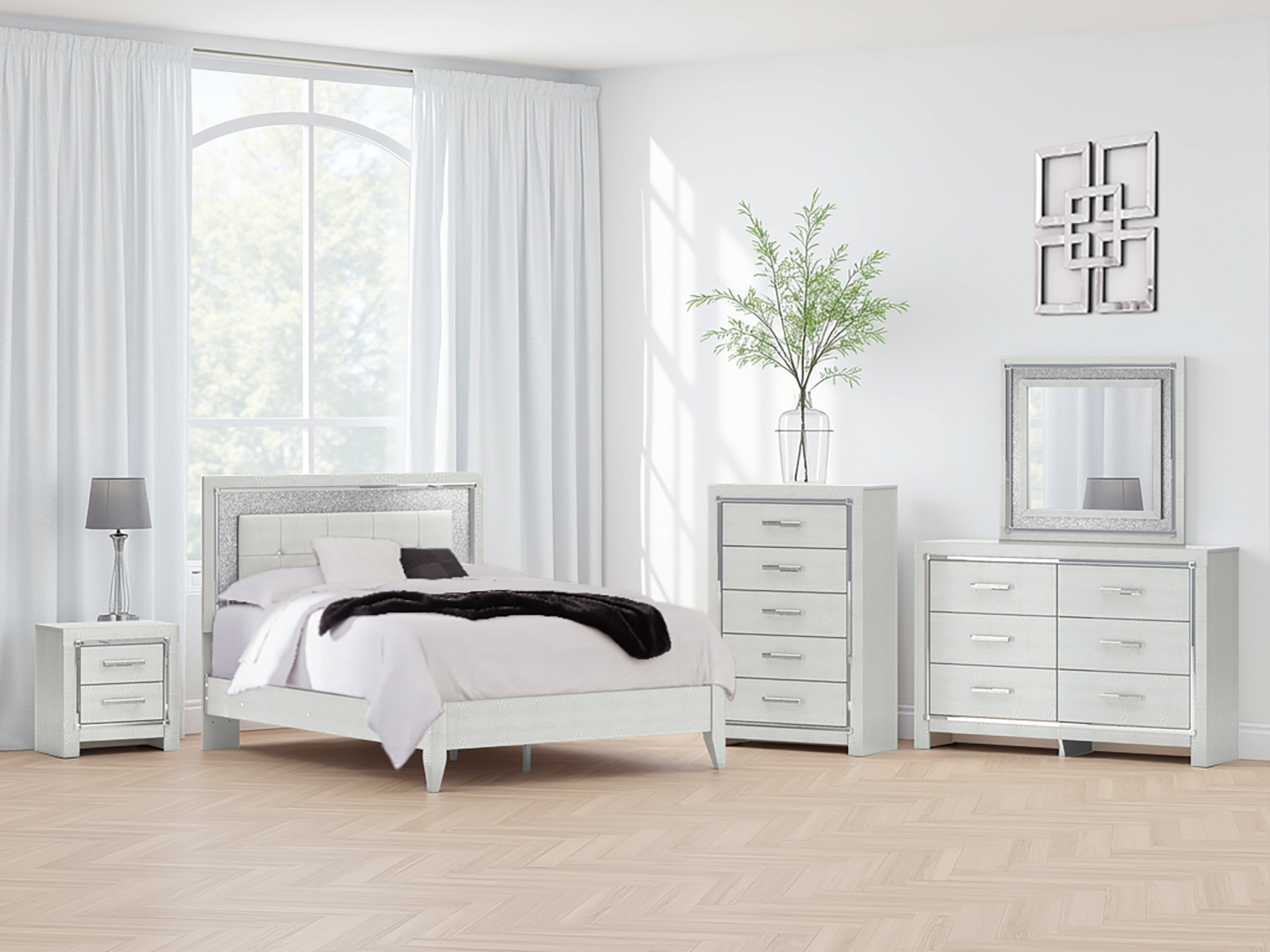 Floridian Furniture - Ashley Furniture - Zyniden Bedroom - Queen Upholstered Panel Bed / Silver - B2114B2