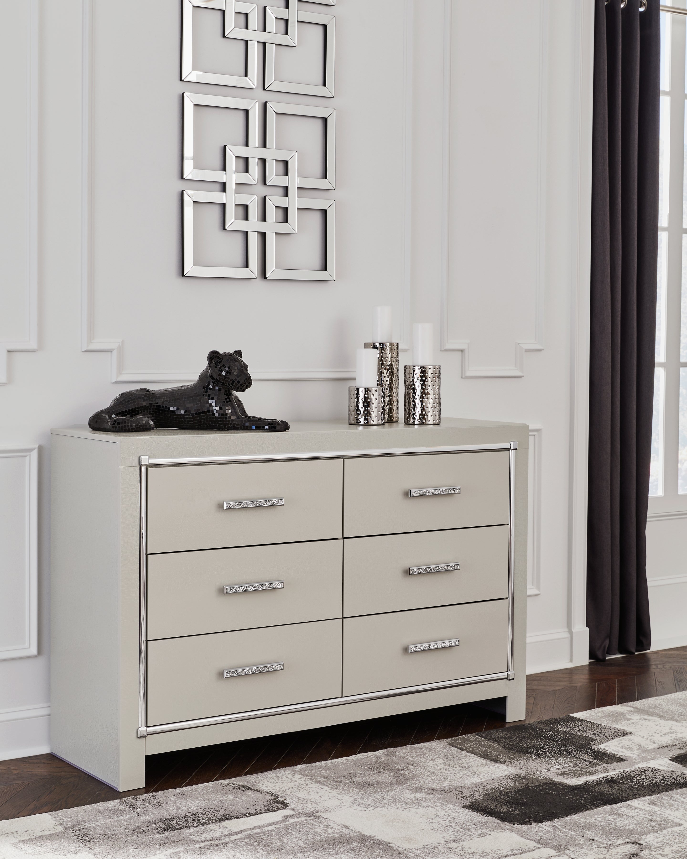 Floridian Furniture - Ashley Furniture - Zyniden Bedroom - Six Drawer Dresser / Silver - B2114-31