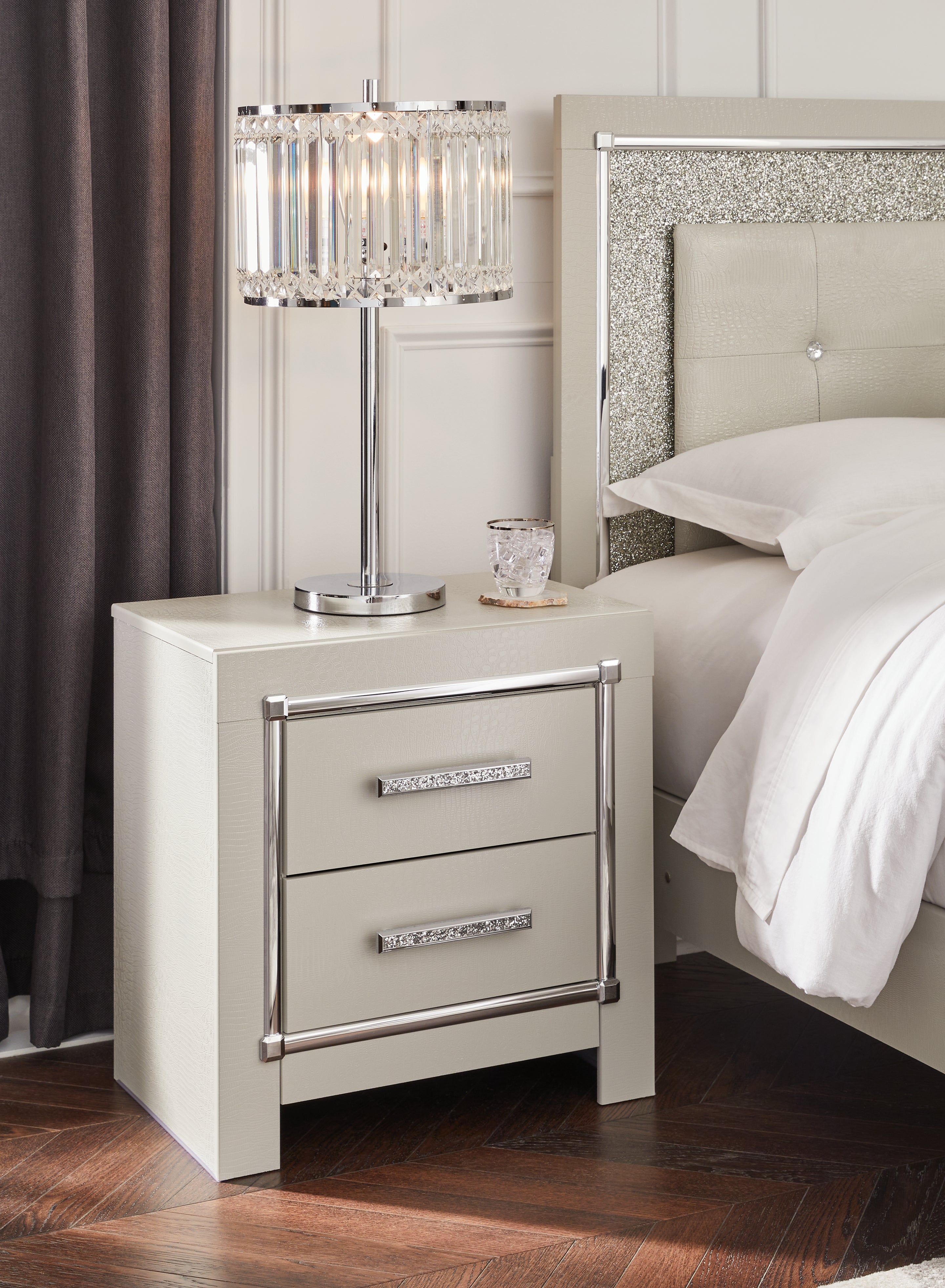 Floridian Furniture - Ashley Furniture - Zyniden Bedroom - Two Drawer Night Stand / Silver - B2114-92