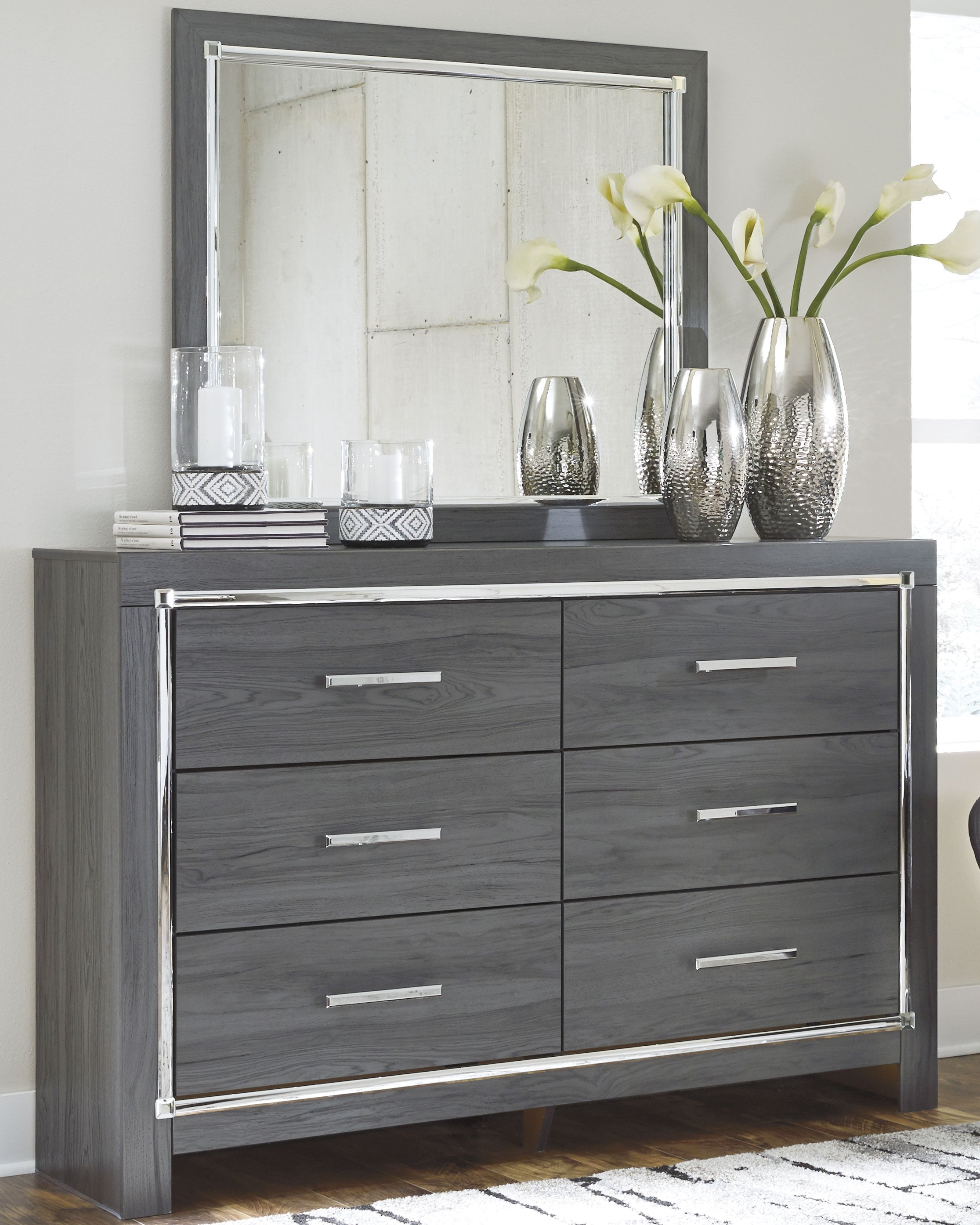 Floridian Furniture - Ashley Furniture - Lodanna Bedroom - Dresser and Mirror / Gray - B214B1