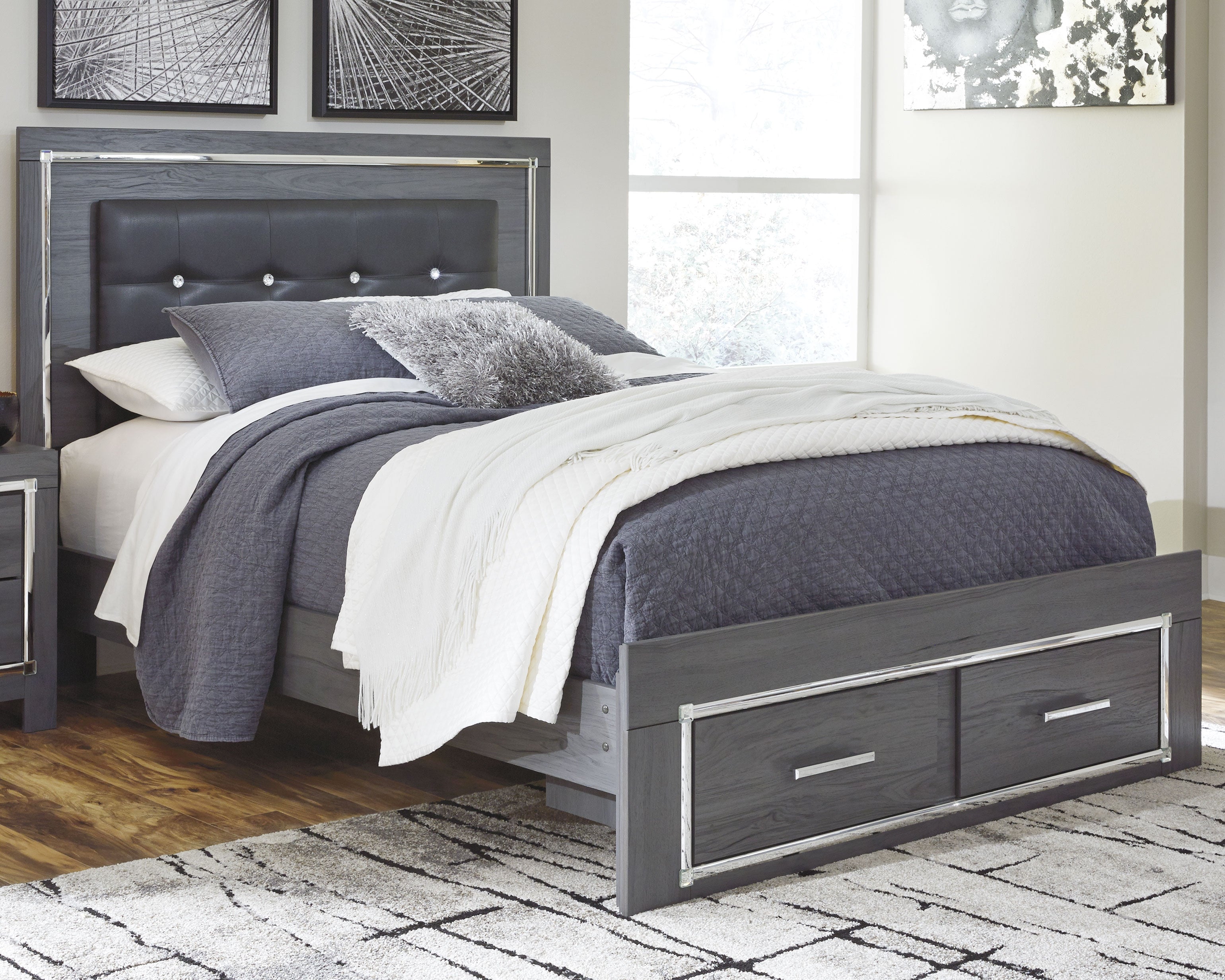 Floridian Furniture - Ashley Furniture - Lodanna Bedroom - Queen Panel Bed with 2 Storage Drawers / Gray - B214B3