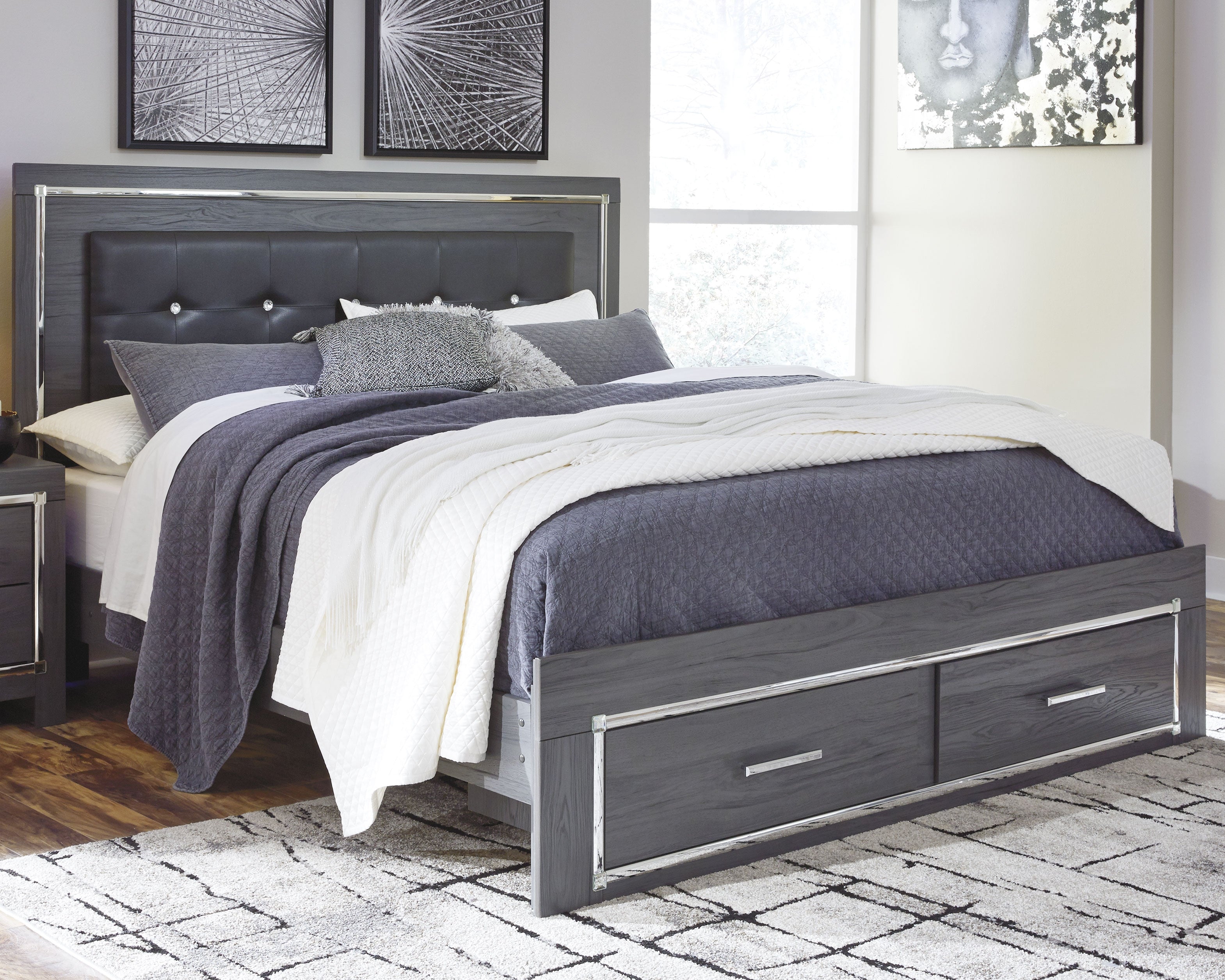 Floridian Furniture - Ashley Furniture - Lodanna Bedroom - King Panel Bed with 2 Storage Drawers / Gray - B214B11