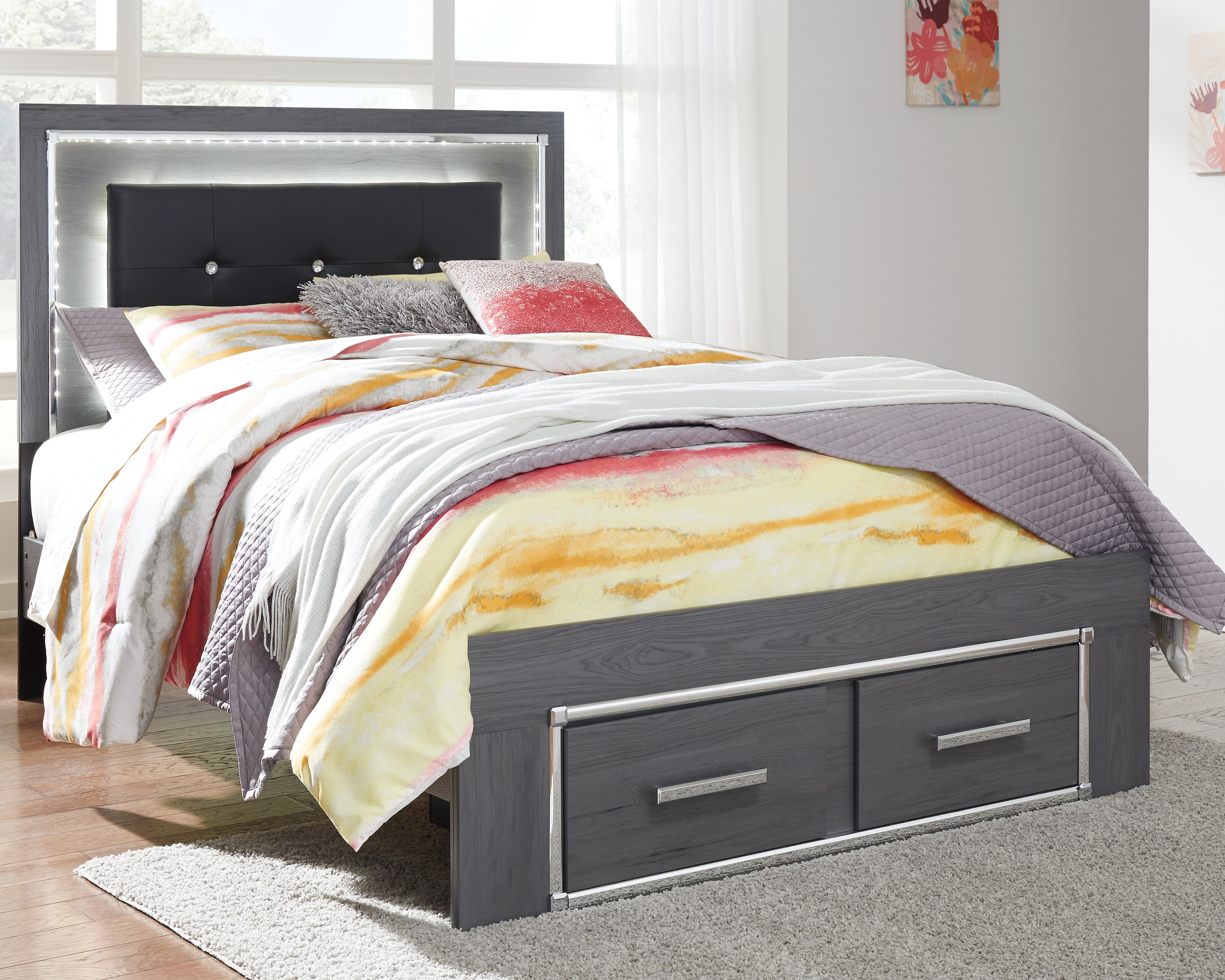 Floridian Furniture - Ashley Furniture - Lodanna Bedroom - Full Panel Bed with 2 Storage Drawers / Gray - B214B5