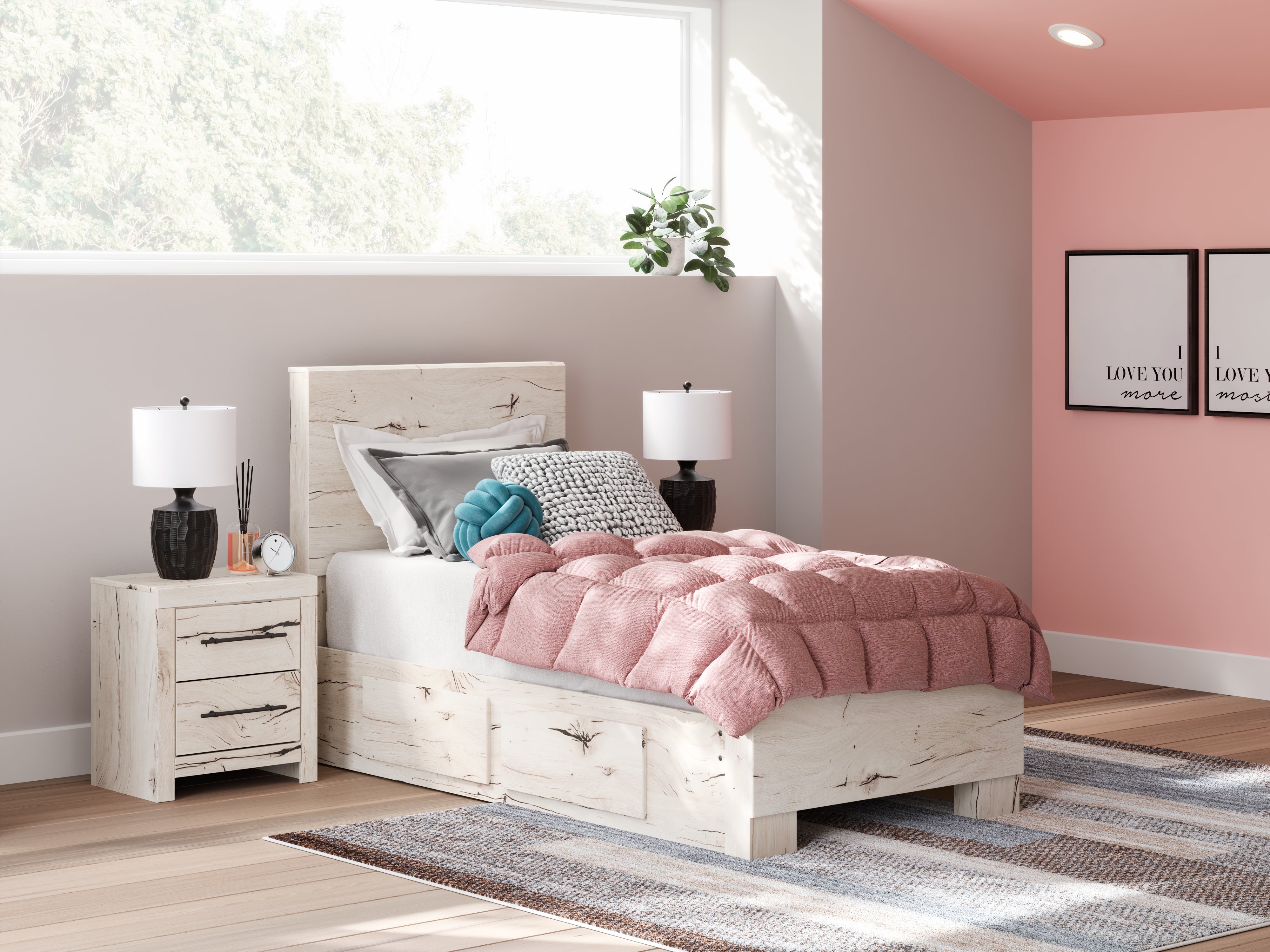 Floridian Furniture - Ashley Furniture - Lawroy Bedroom - Twin Panel Bed with Storage / Light Natural - B2310B23