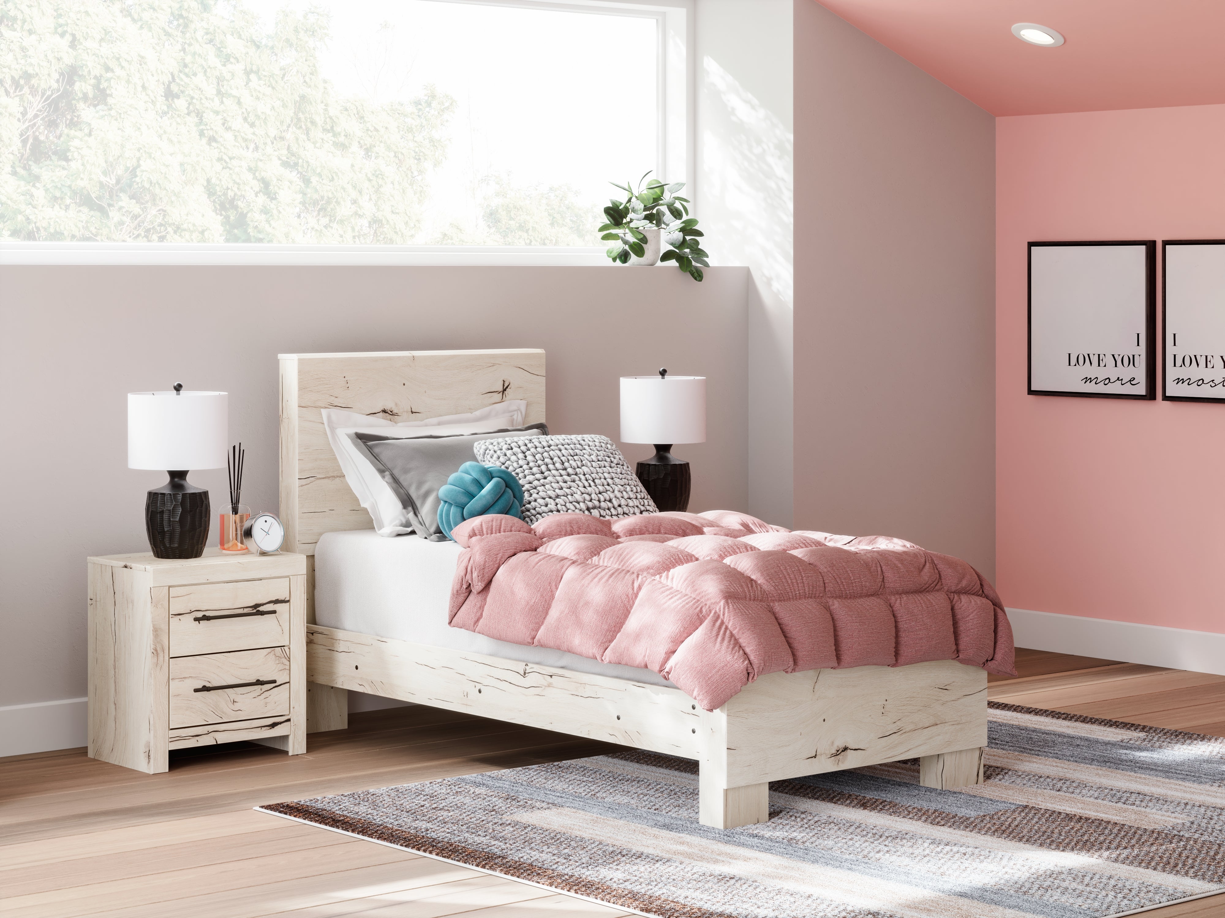 Floridian Furniture - Ashley Furniture - Lawroy Bedroom - Twin Panel Bed / Light Natural - B2310B15