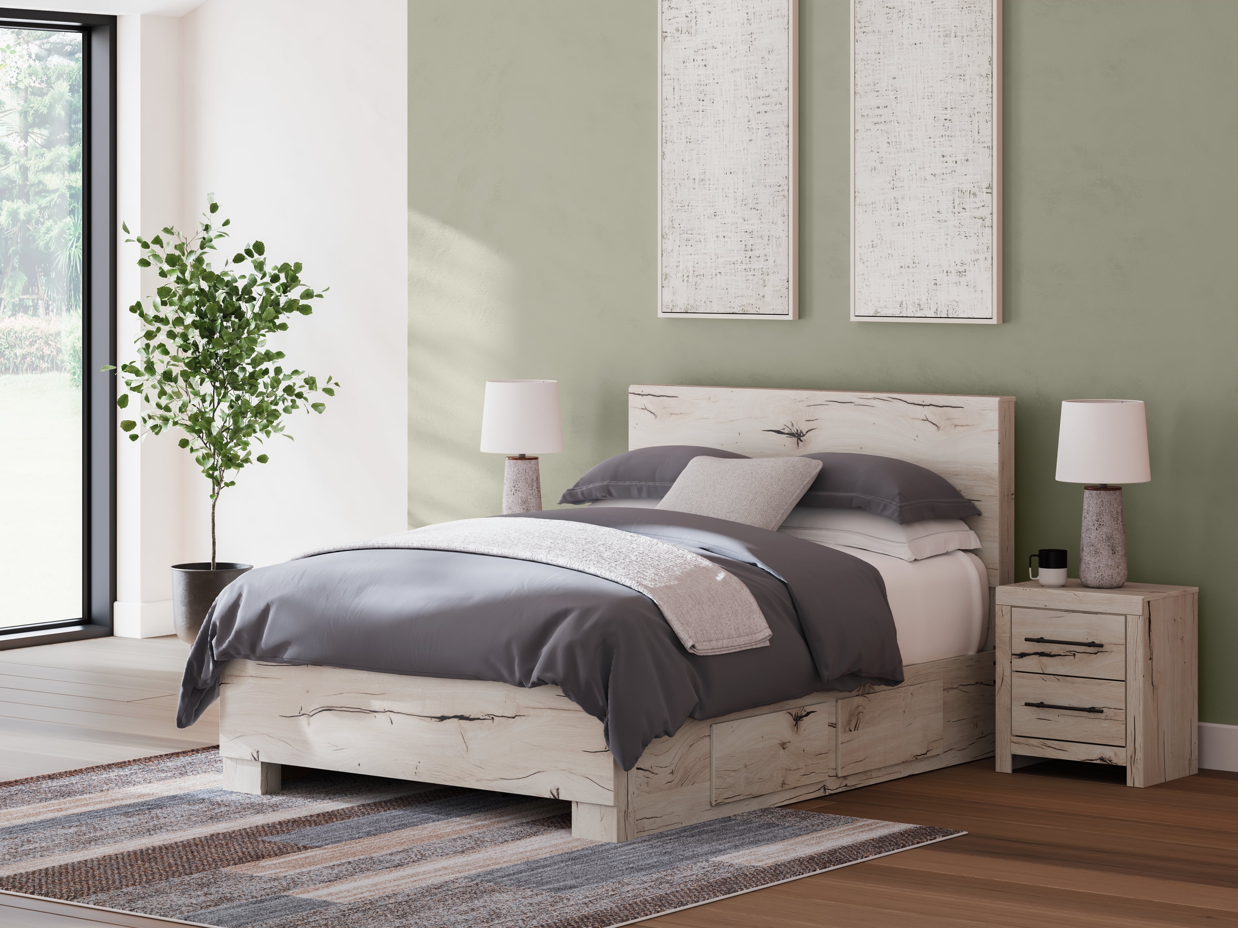 Floridian Furniture - Ashley Furniture - Lawroy Bedroom - Full Panel Bed with Storage / Light Natural - B2310B43