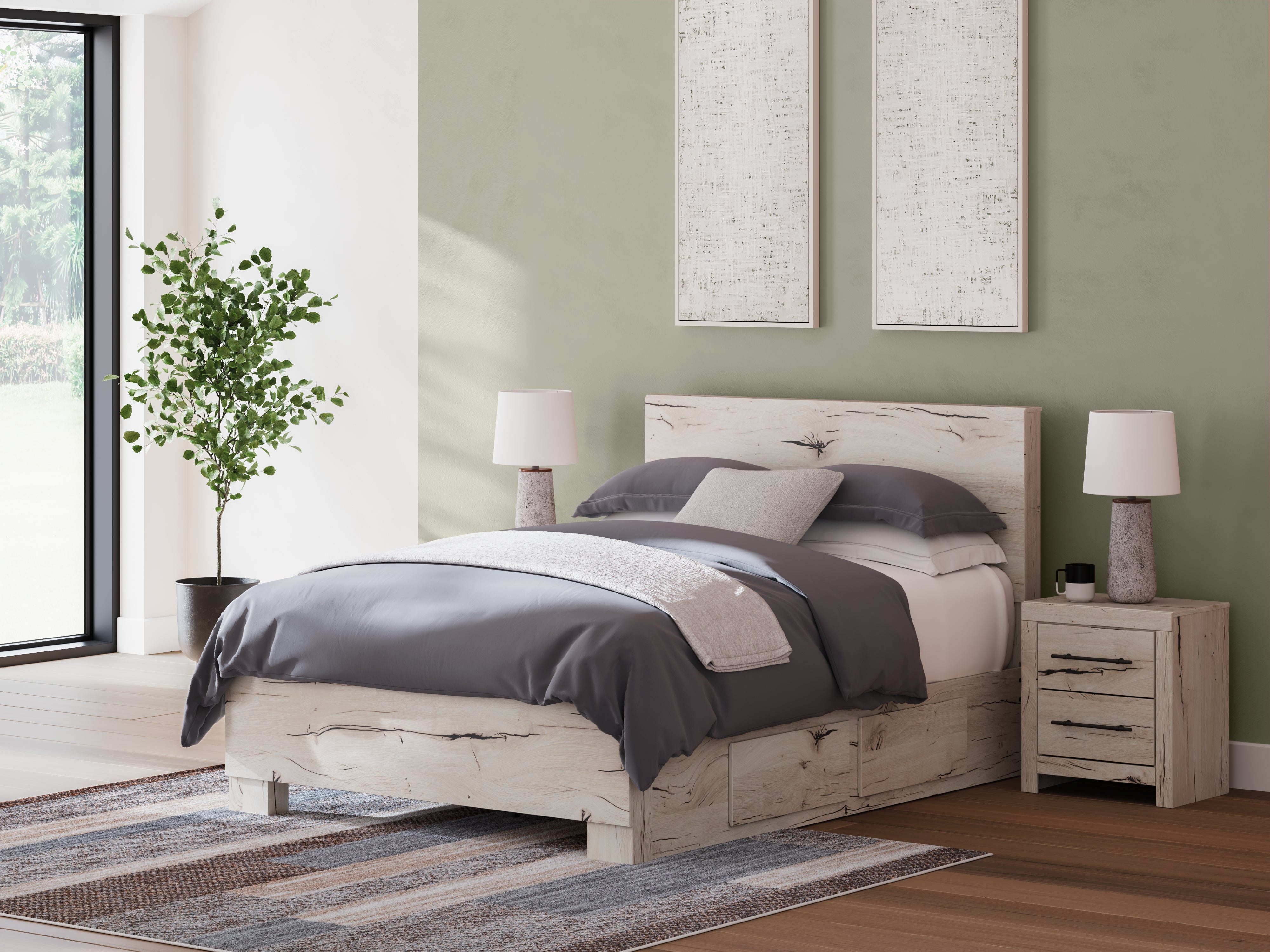 Floridian Furniture - Ashley Furniture - Lawroy Bedroom - Queen Panel Bed with Storage / Light Natural - B2310B6