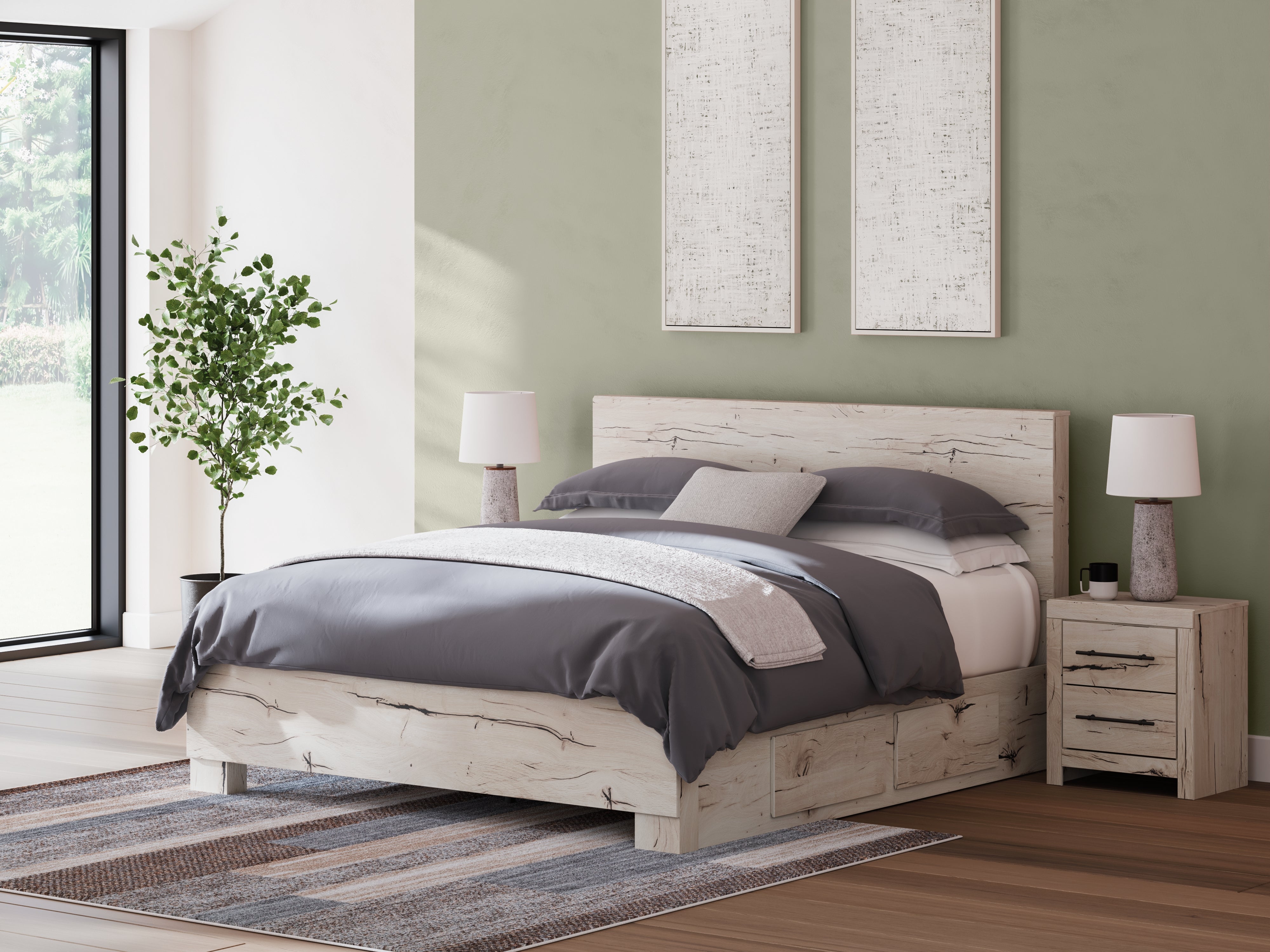 Floridian Furniture - Ashley Furniture - Lawroy Bedroom - King Panel Bed with Storage / Light Natural - B2310B12