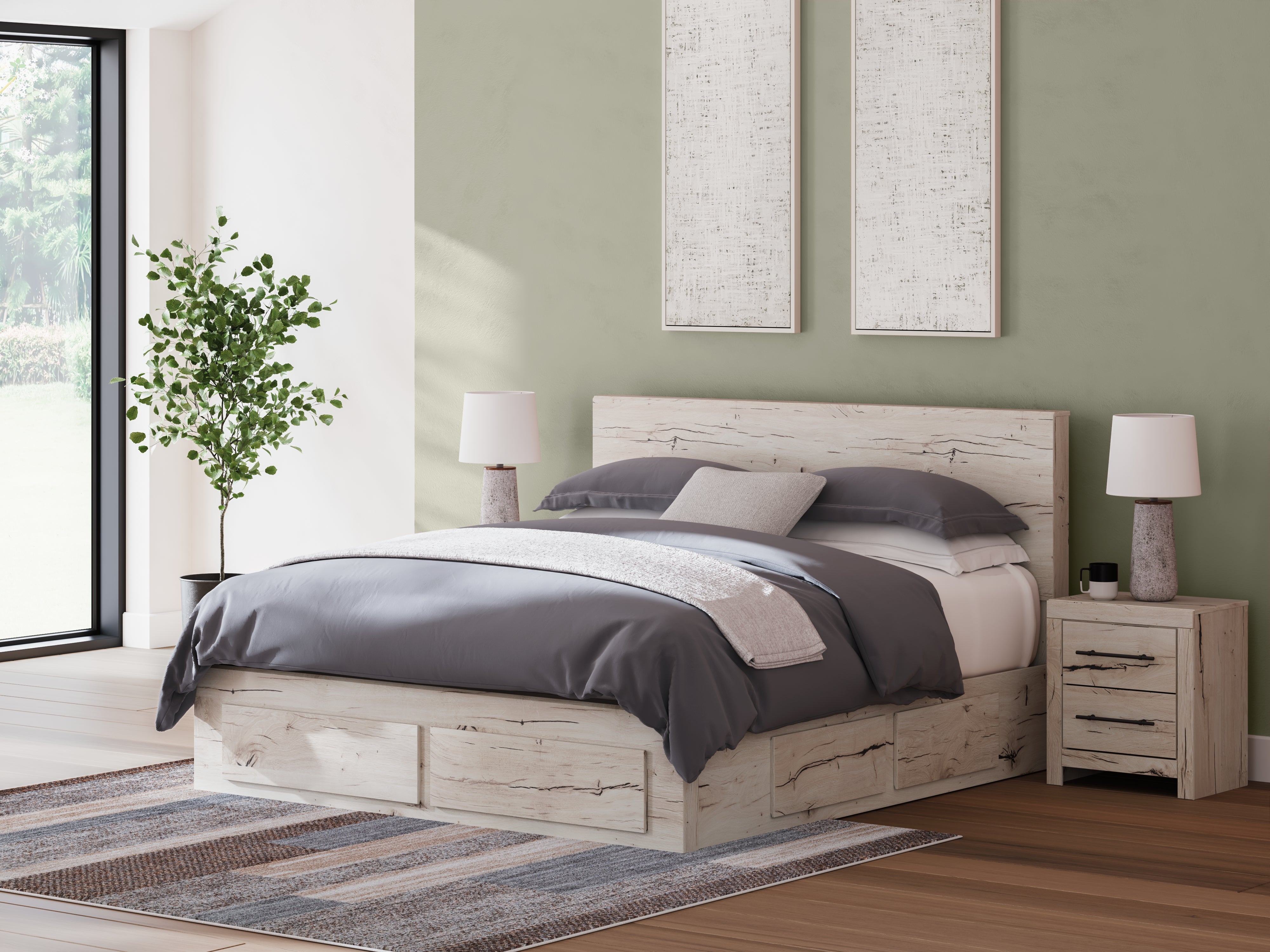 Floridian Furniture - Ashley Furniture - Lawroy Bedroom - King Panel Storage Bed / Light Natural - B2310B14