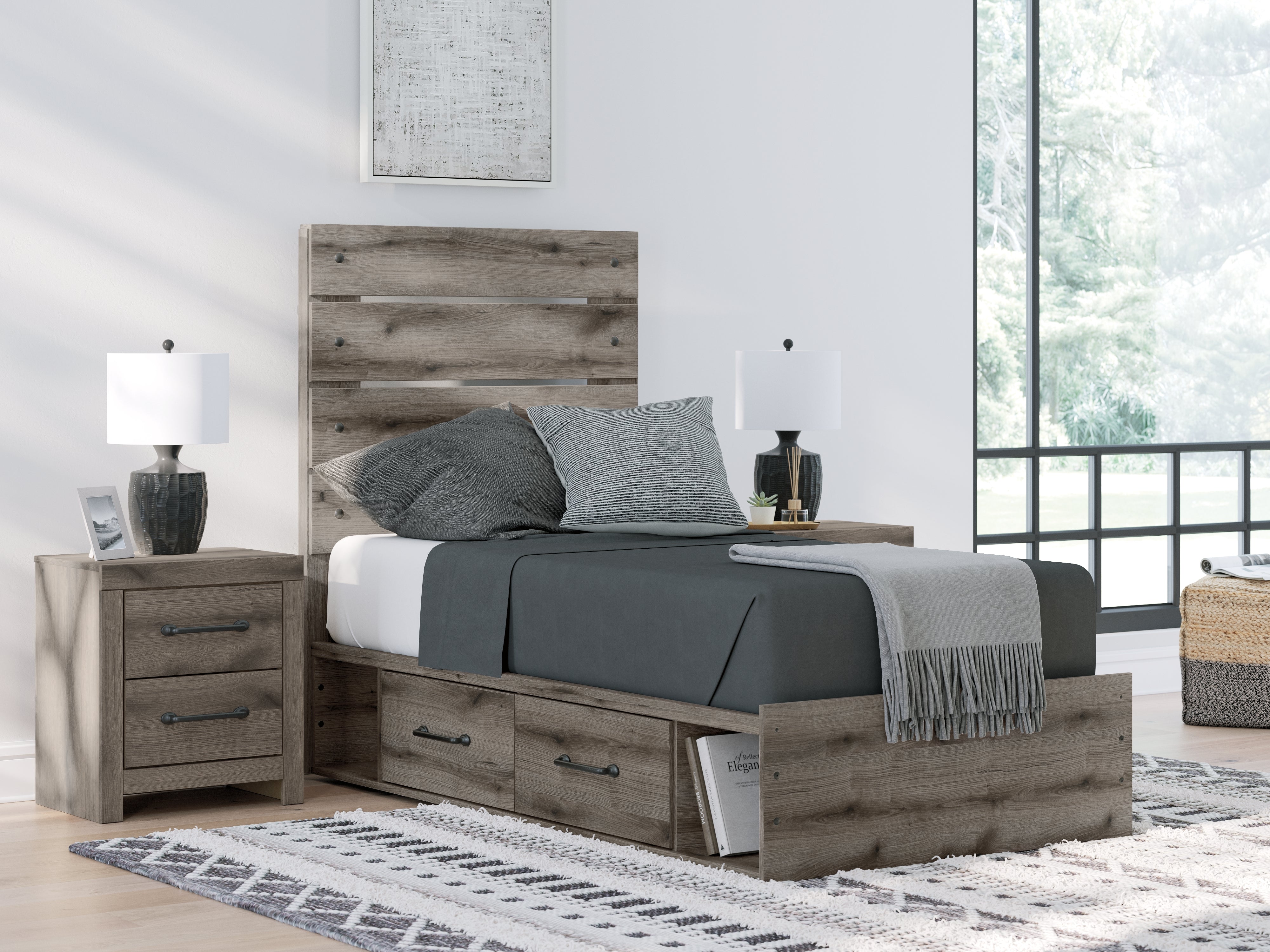 Floridian Furniture - Ashley Furniture - Graystorm Bedroom - Twin Panel Storage Bed / Brown Gray - PCB2405B18