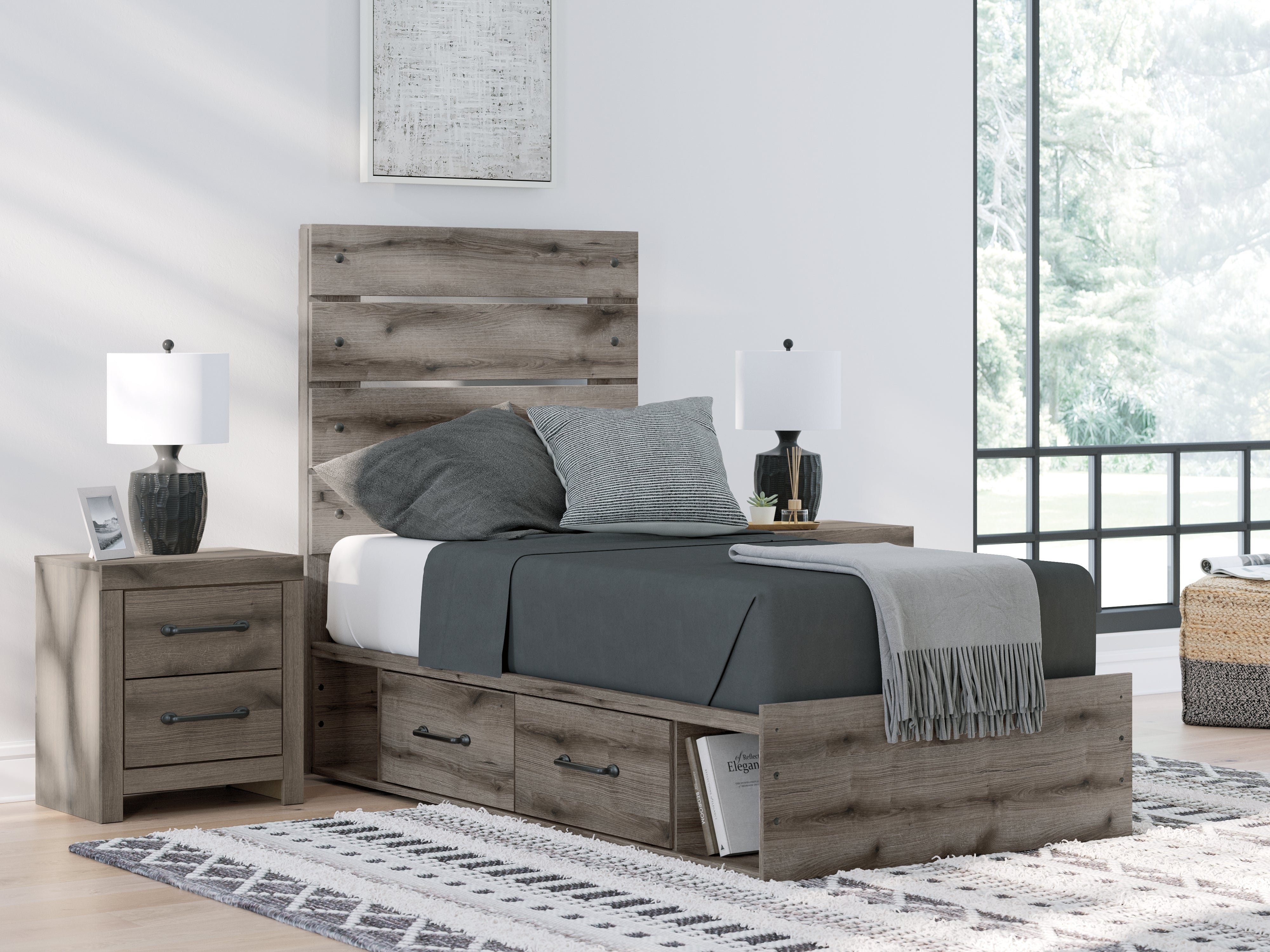Floridian Furniture - Ashley Furniture - Graystorm Bedroom - Twin Panel Bed with Storage / Brown Gray - PCB2405B19