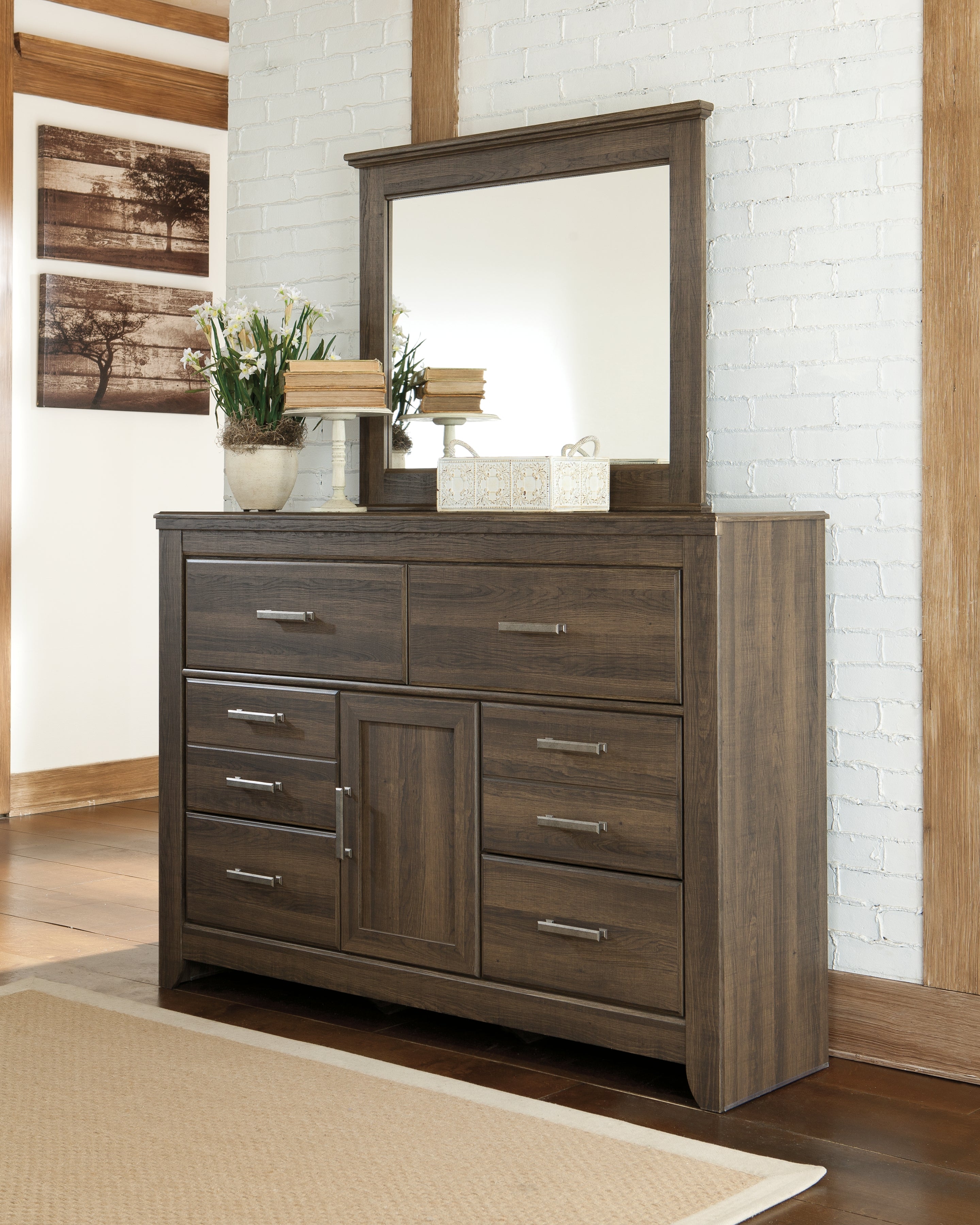 Floridian Furniture - Ashley Furniture - Juararo Bedroom - Dresser and Mirror / Dark Brown - B251B1