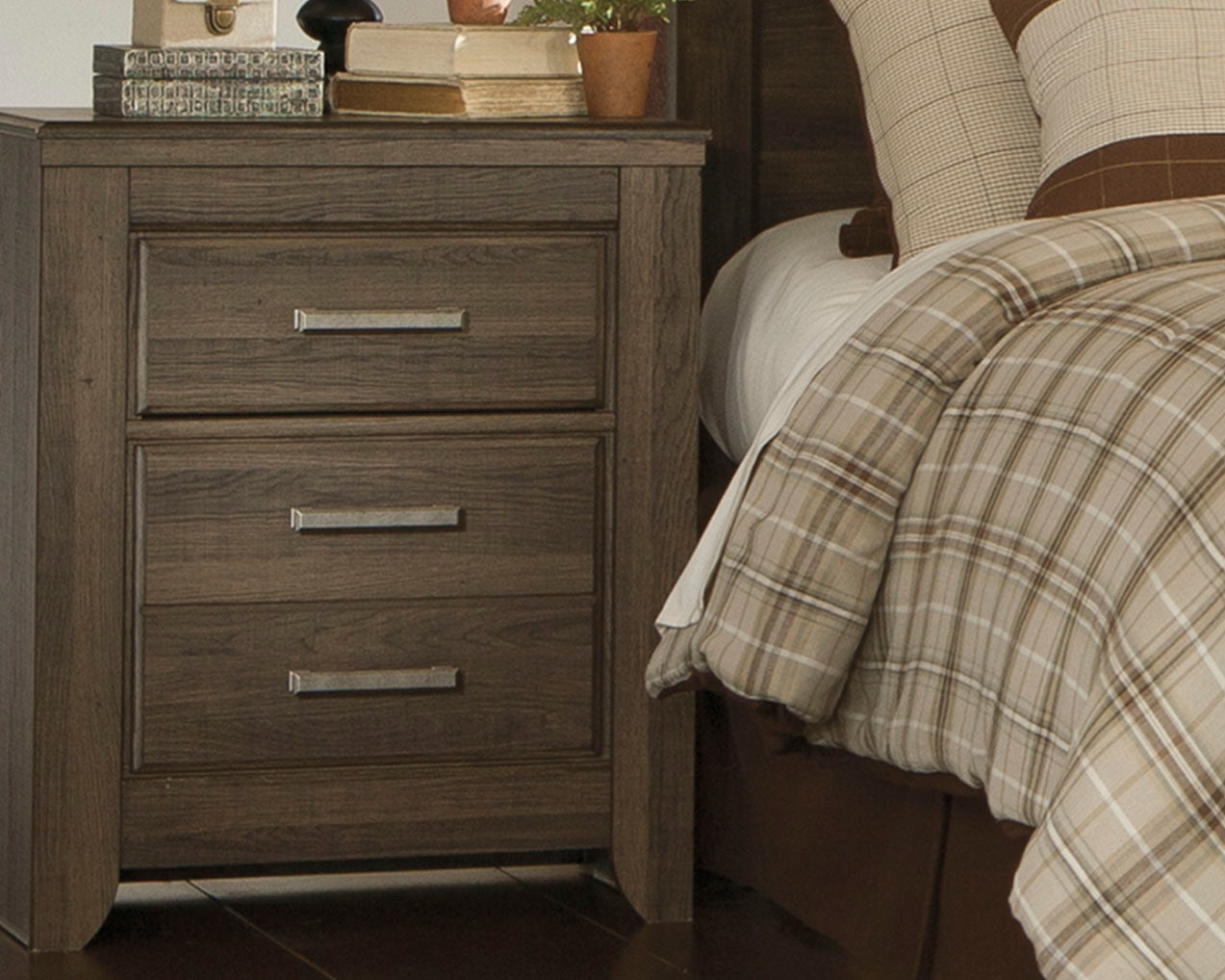 Floridian Furniture - Ashley Furniture - Juararo Bedroom - Two Drawer Night Stand / Dark Brown - B251-92