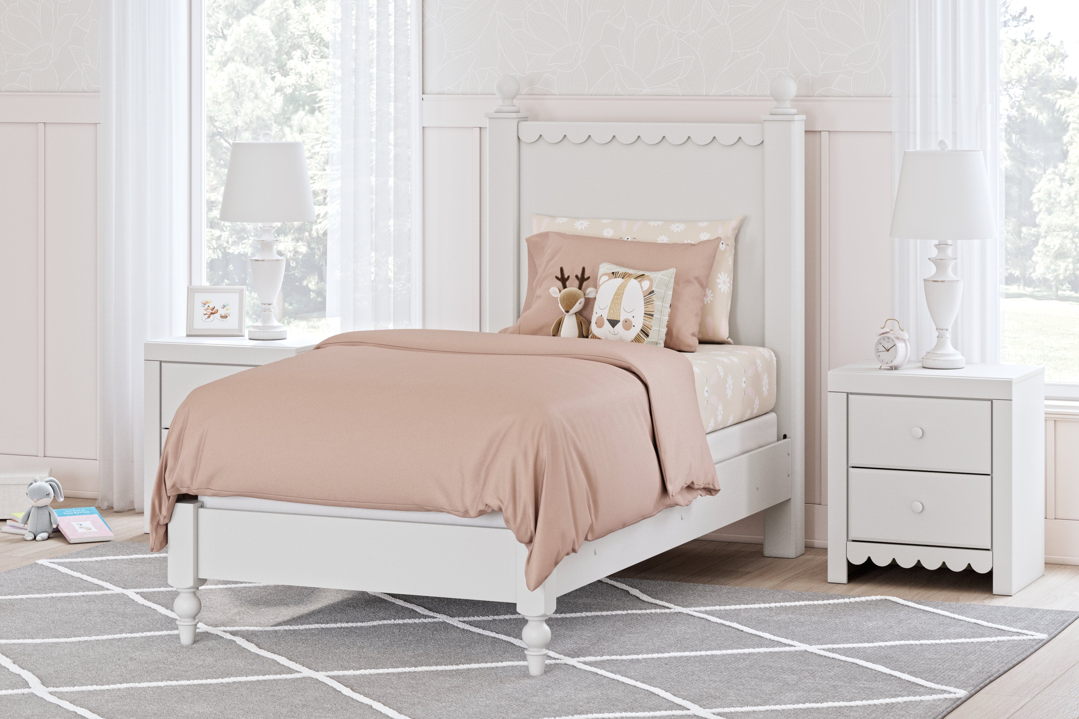 Floridian Furniture - Ashley Furniture - Mollviney Bedroom - Twin Panel Bed / White - B2540B2