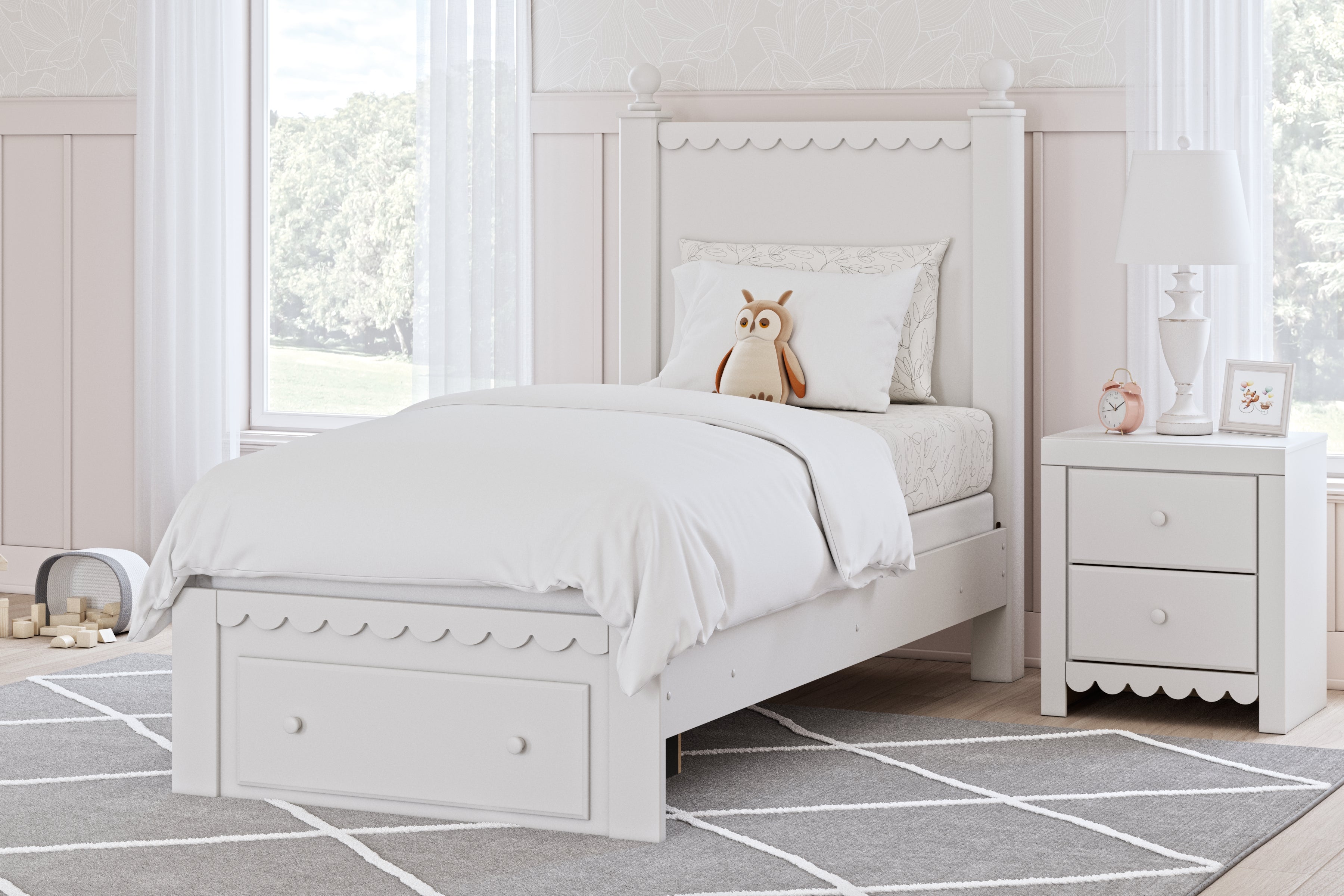 Floridian Furniture - Ashley Furniture - Mollviney Bedroom - Twin Panel Storage Bed / White - B2540B6