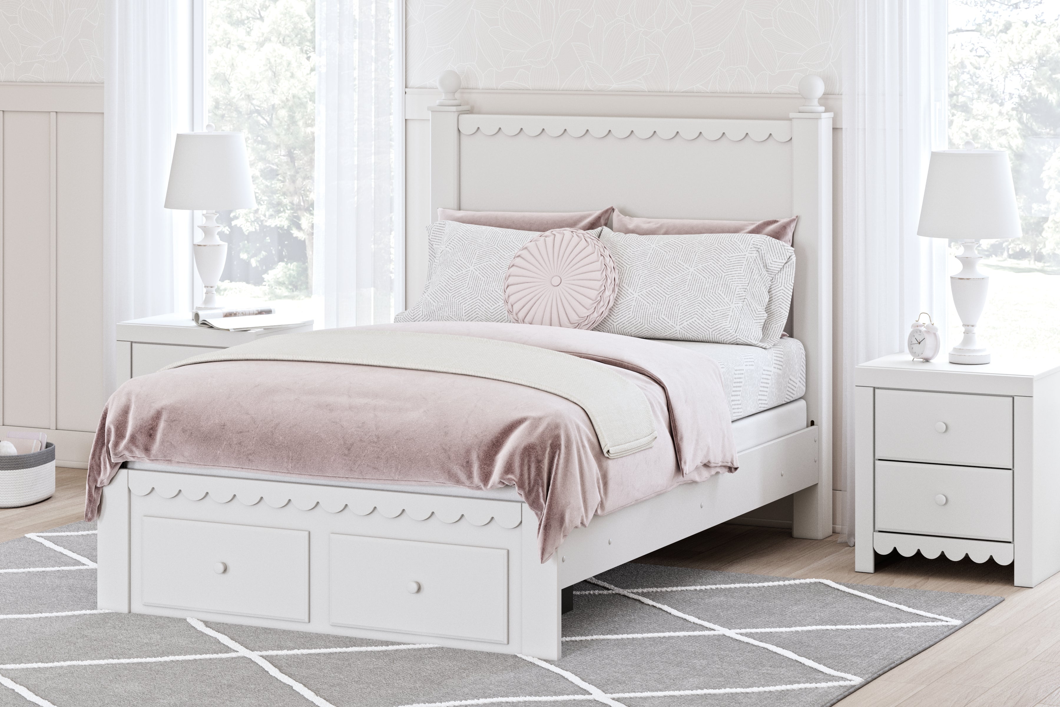 Floridian Furniture - Ashley Furniture - Mollviney Bedroom - Full Panel Storage Bed / White - B2540B7