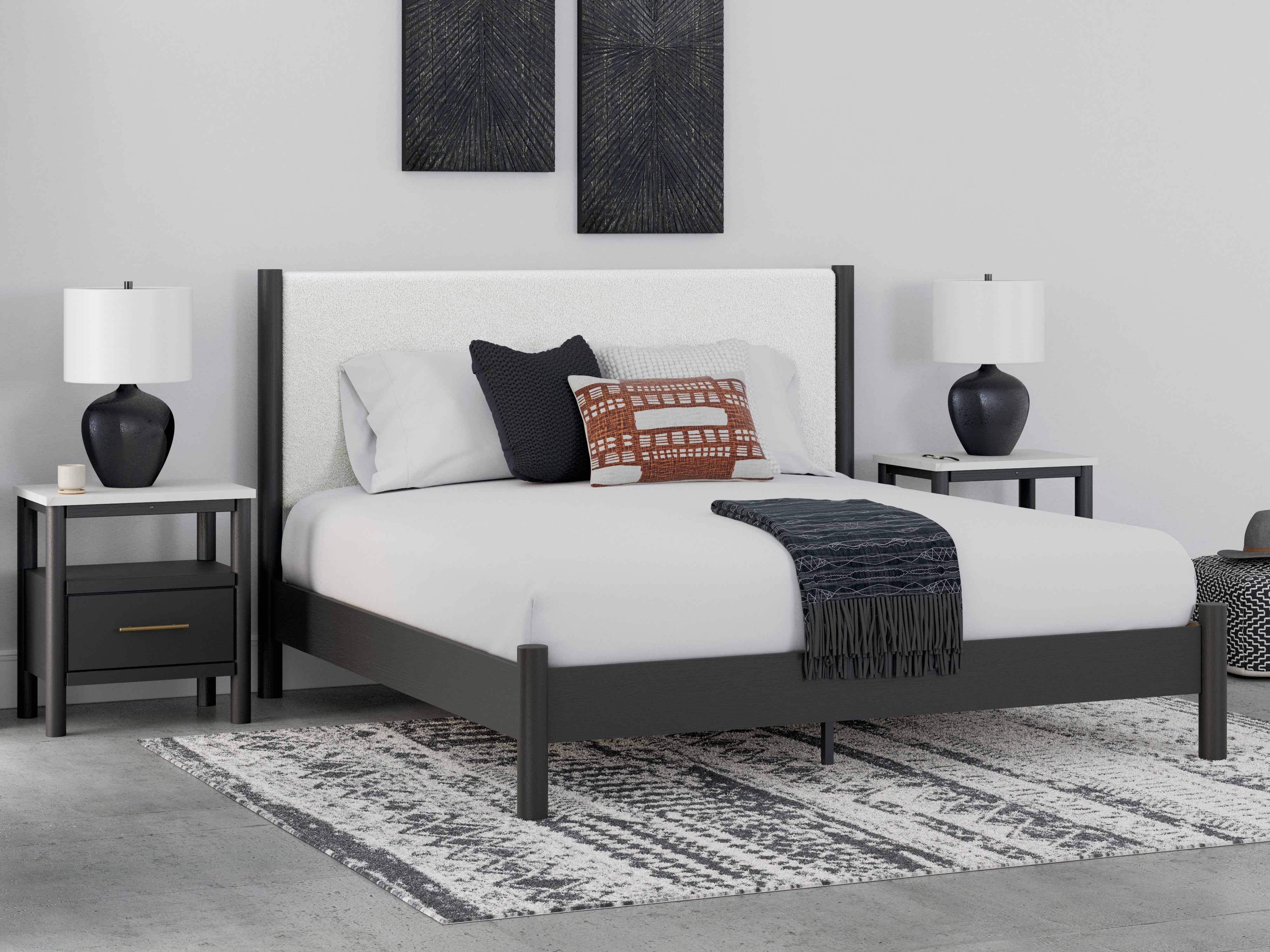 Floridian Furniture - Ashley Furniture - Cadmori Bedroom - King Upholstered Panel Bed / Black/White - B2616B8