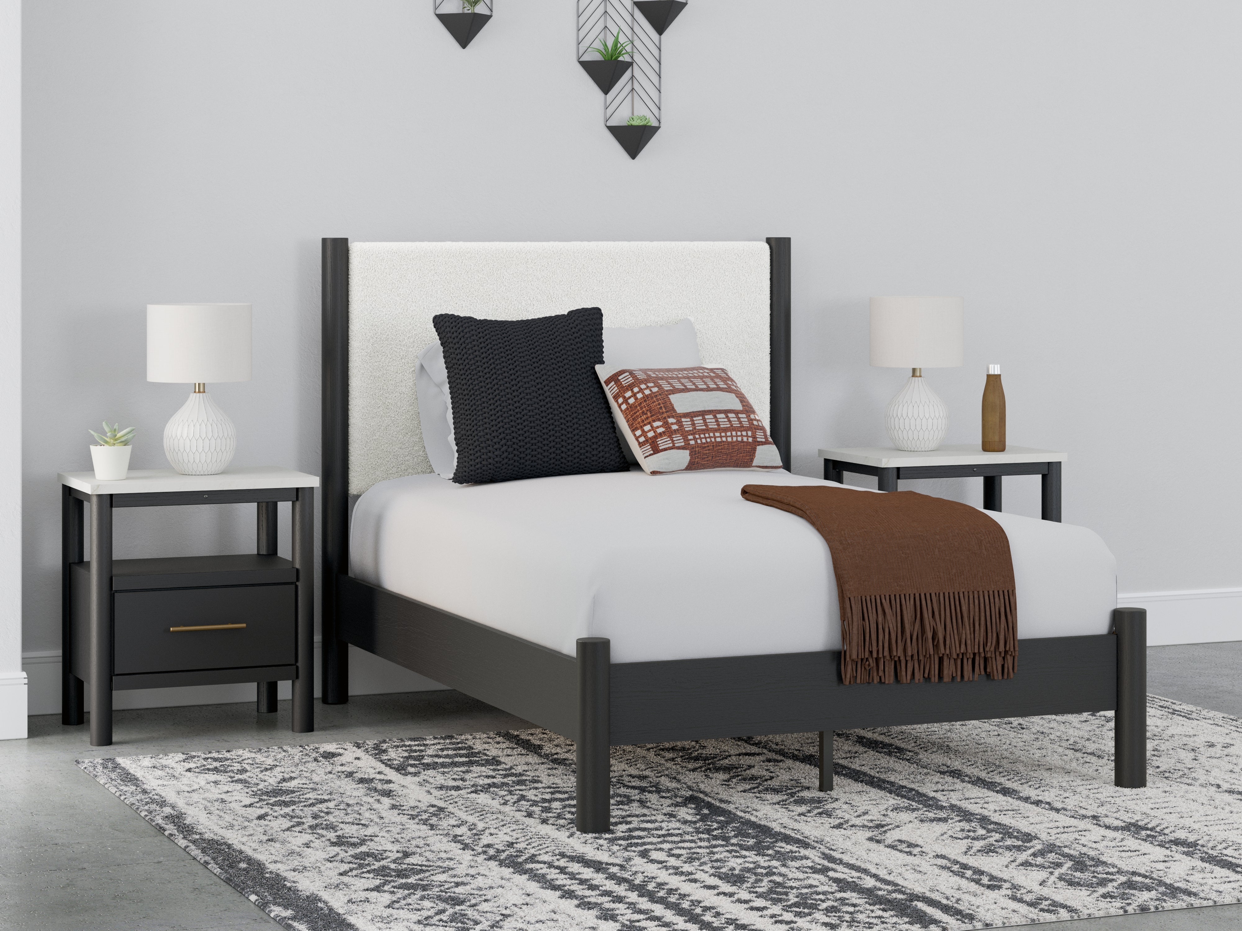 Floridian Furniture - Ashley Furniture - Cadmori Bedroom - Full Upholstered Panel Bed / Black/White - B2616B3