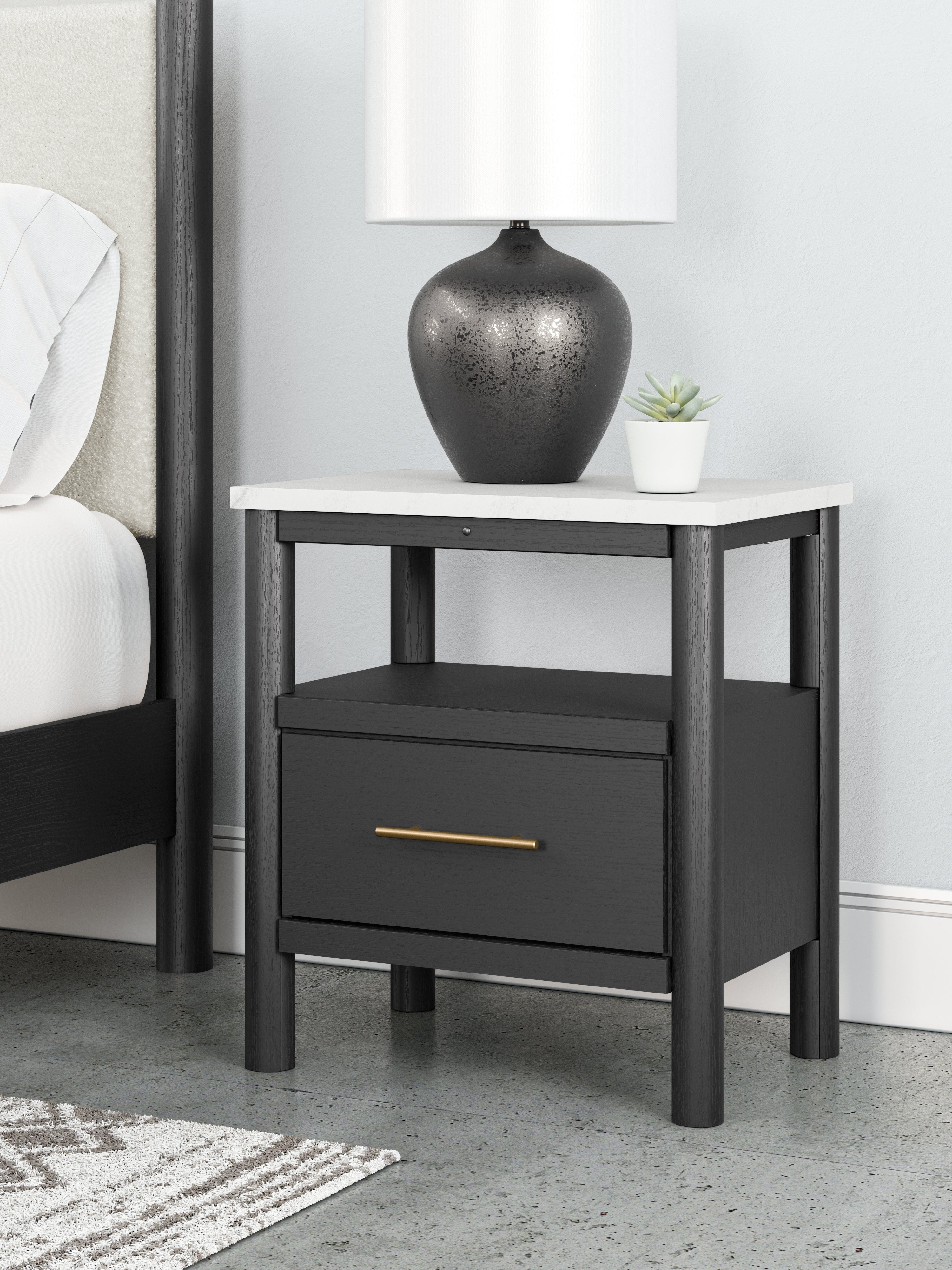 Floridian Furniture - Ashley Furniture - Cadmori Bedroom - One Drawer Night Stand / Black/White - B2616-91
