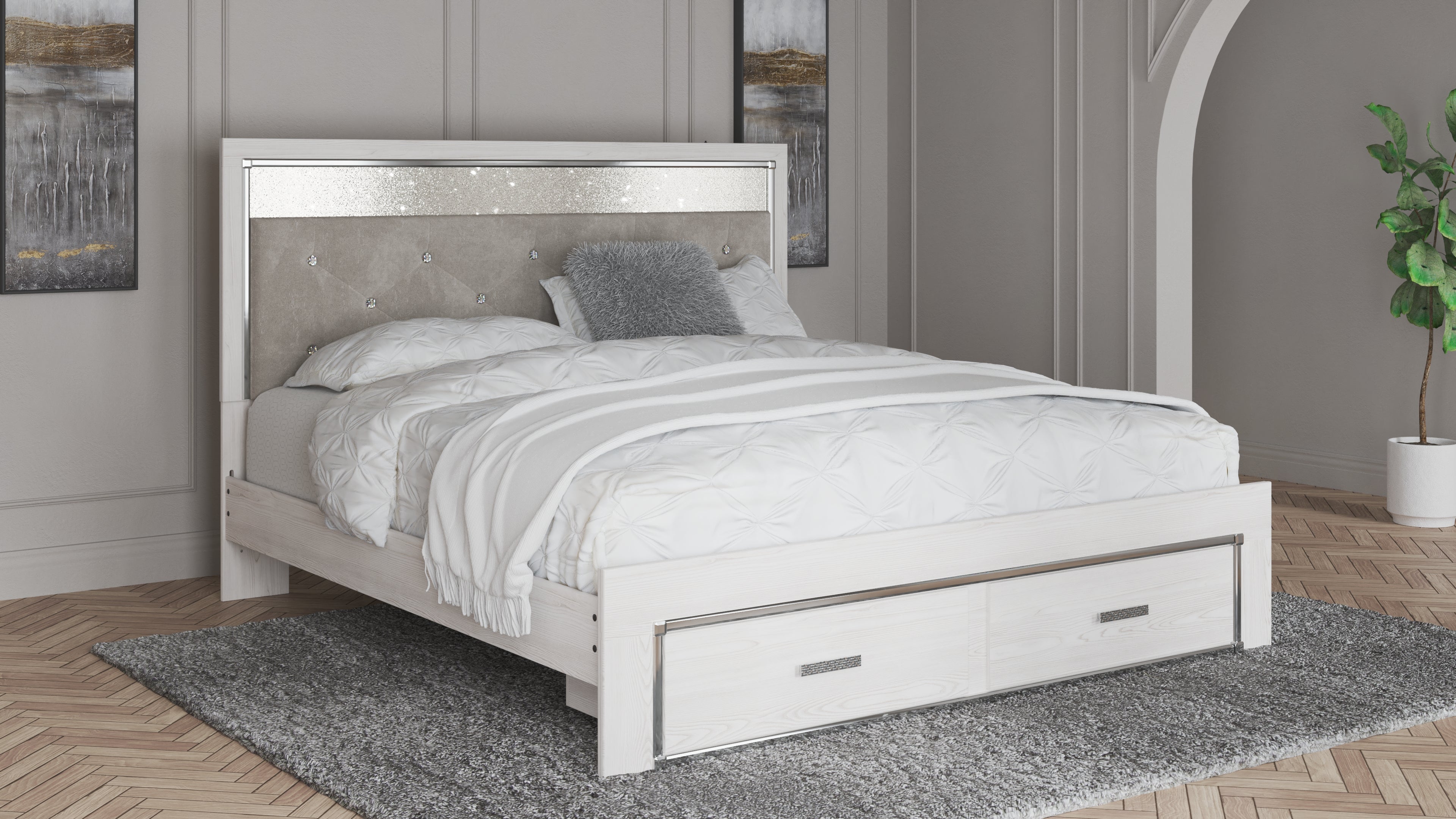 Floridian Furniture - Ashley Furniture - Altyra Bedroom - King Upholstered Storage Bed / White - B2640B29