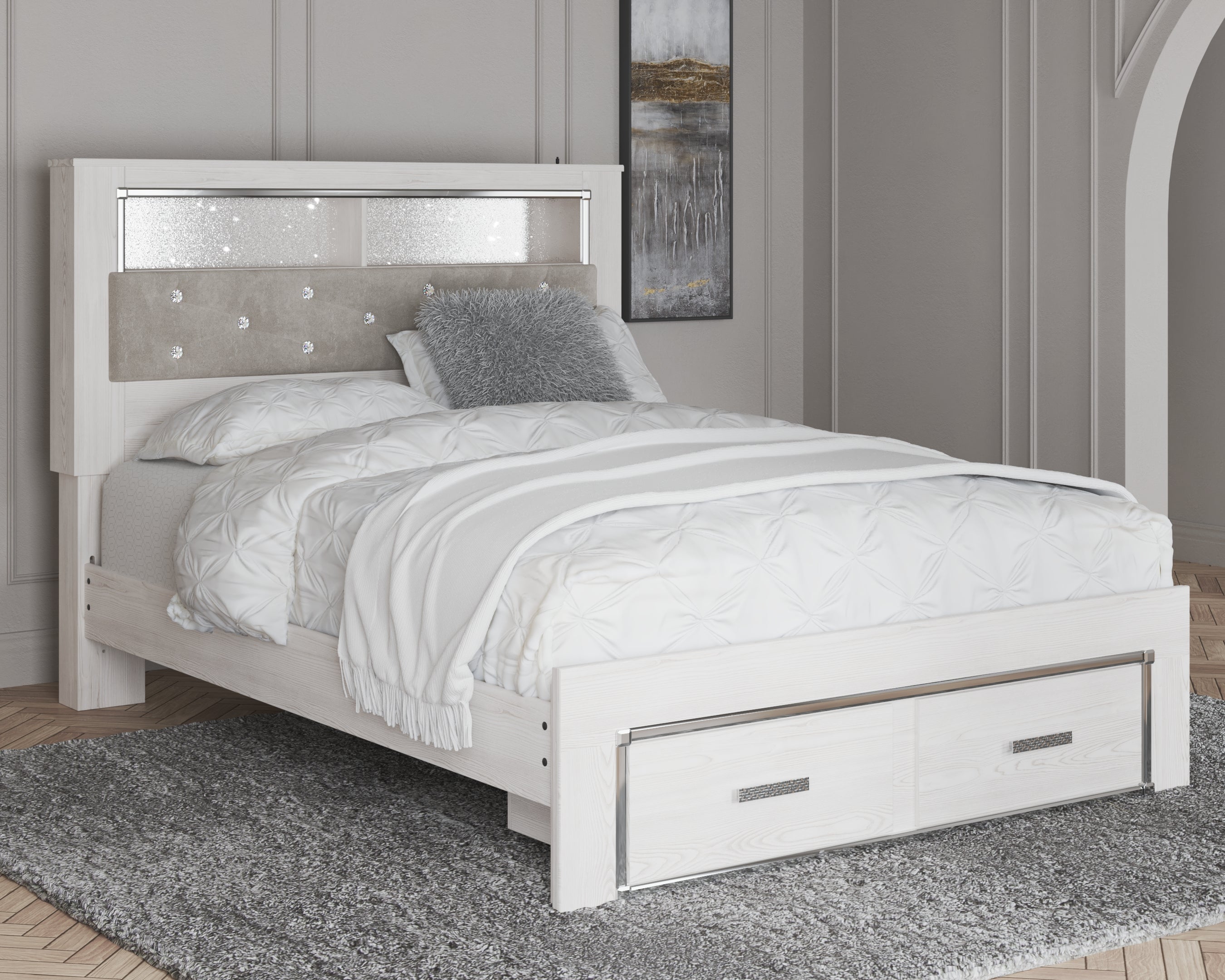 Floridian Furniture - Ashley Furniture - Altyra Bedroom - Queen Upholstered Bookcase Bed with Storage / White - B2640B19