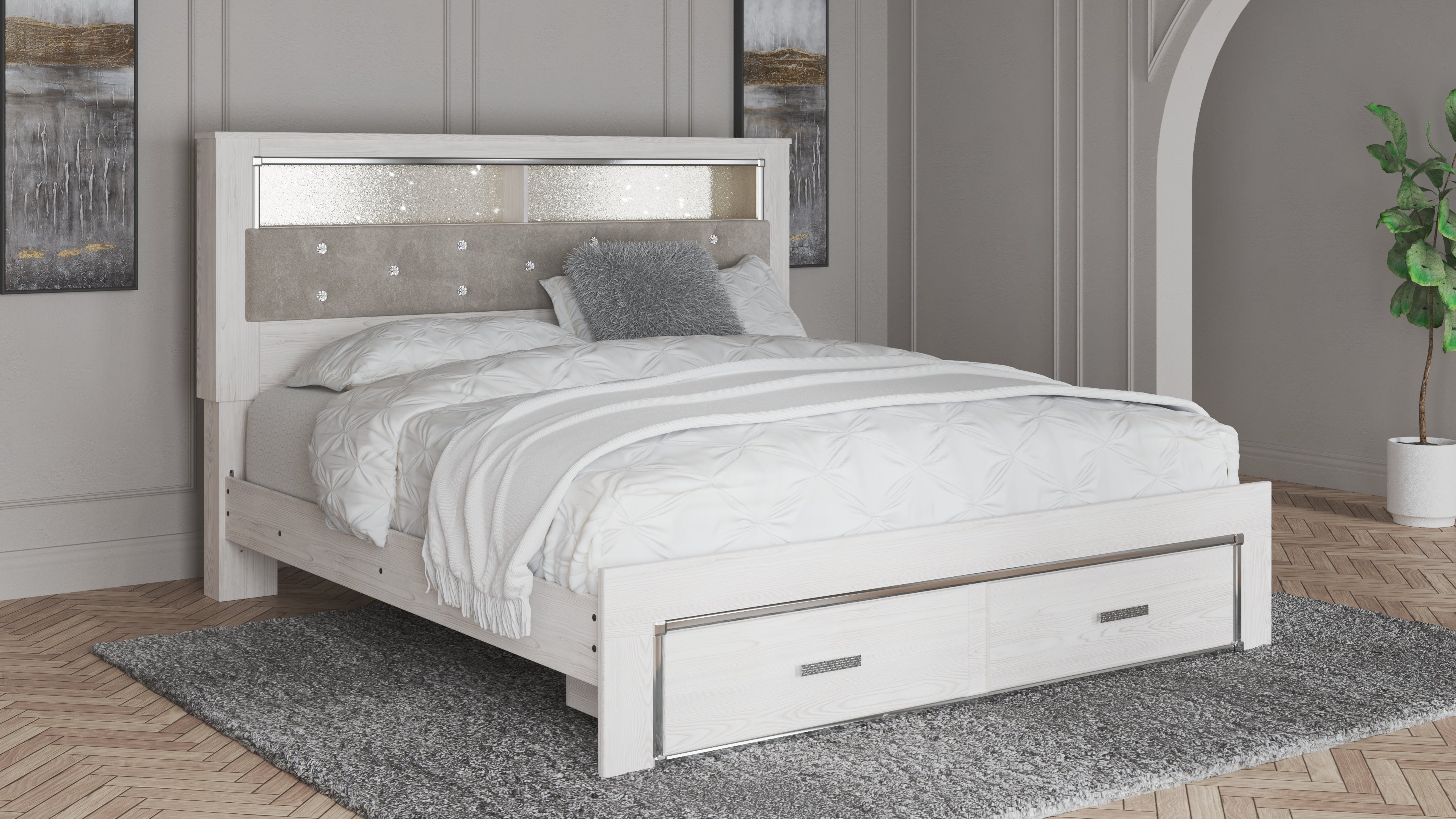 Floridian Furniture - Ashley Furniture - Altyra Bedroom - King Upholstered Bookcase Bed with Storage / White - B2640B30