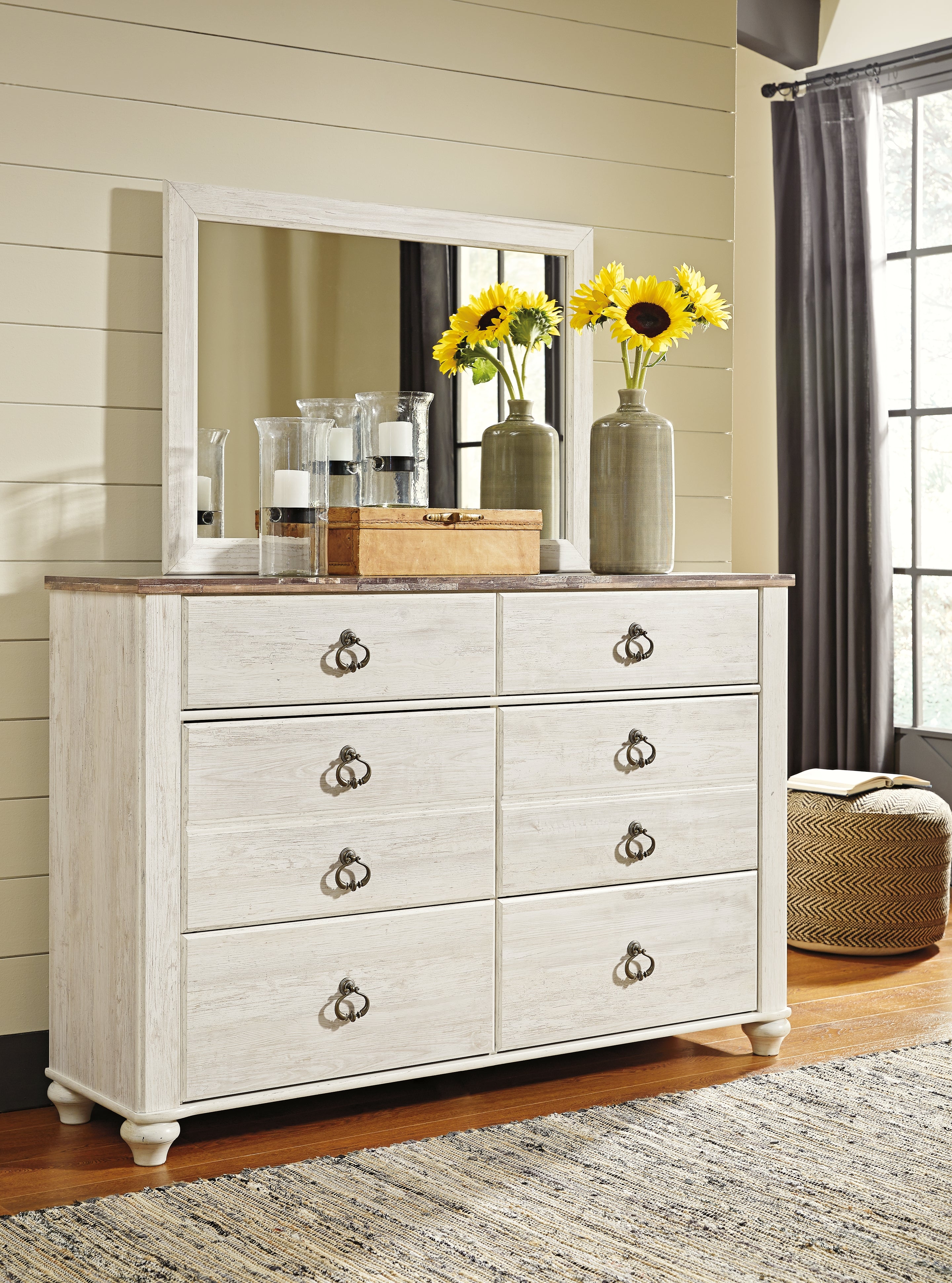 Floridian Furniture - Ashley Furniture - Willowton Bedroom - Dresser and Mirror / Whitewash - B267B1